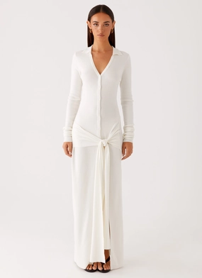 Sabetha Knit Maxi Dress - White Trendy Vibe Light Drape