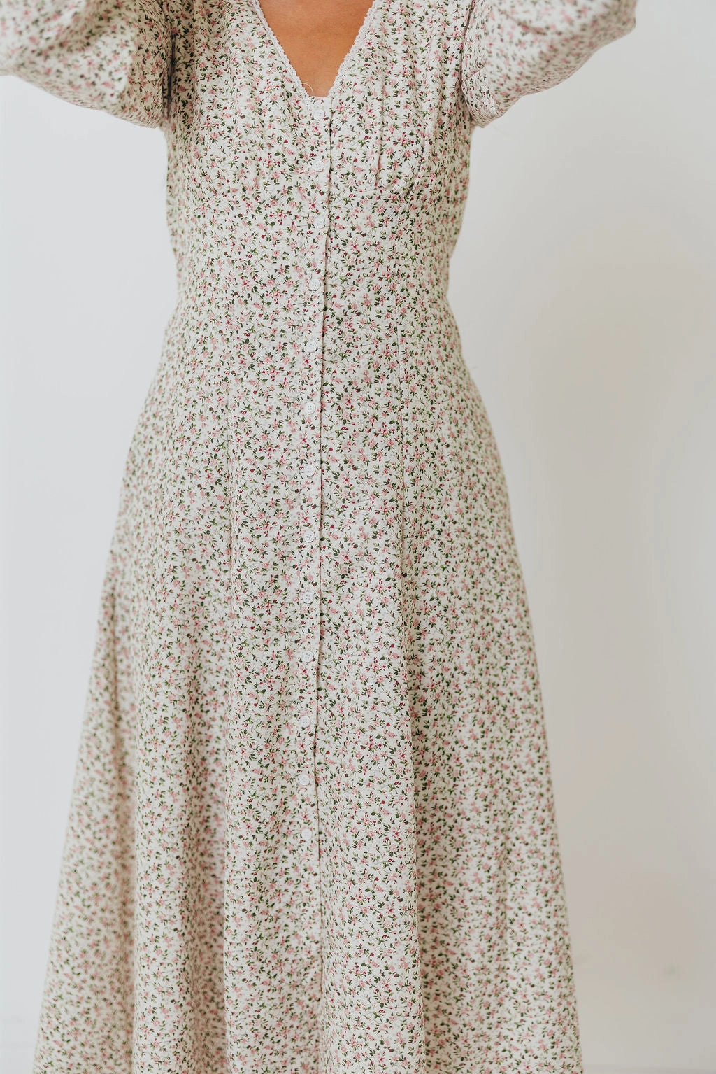 Sadie Floral Midi Dress in Vintage English Rose Eco Friendly