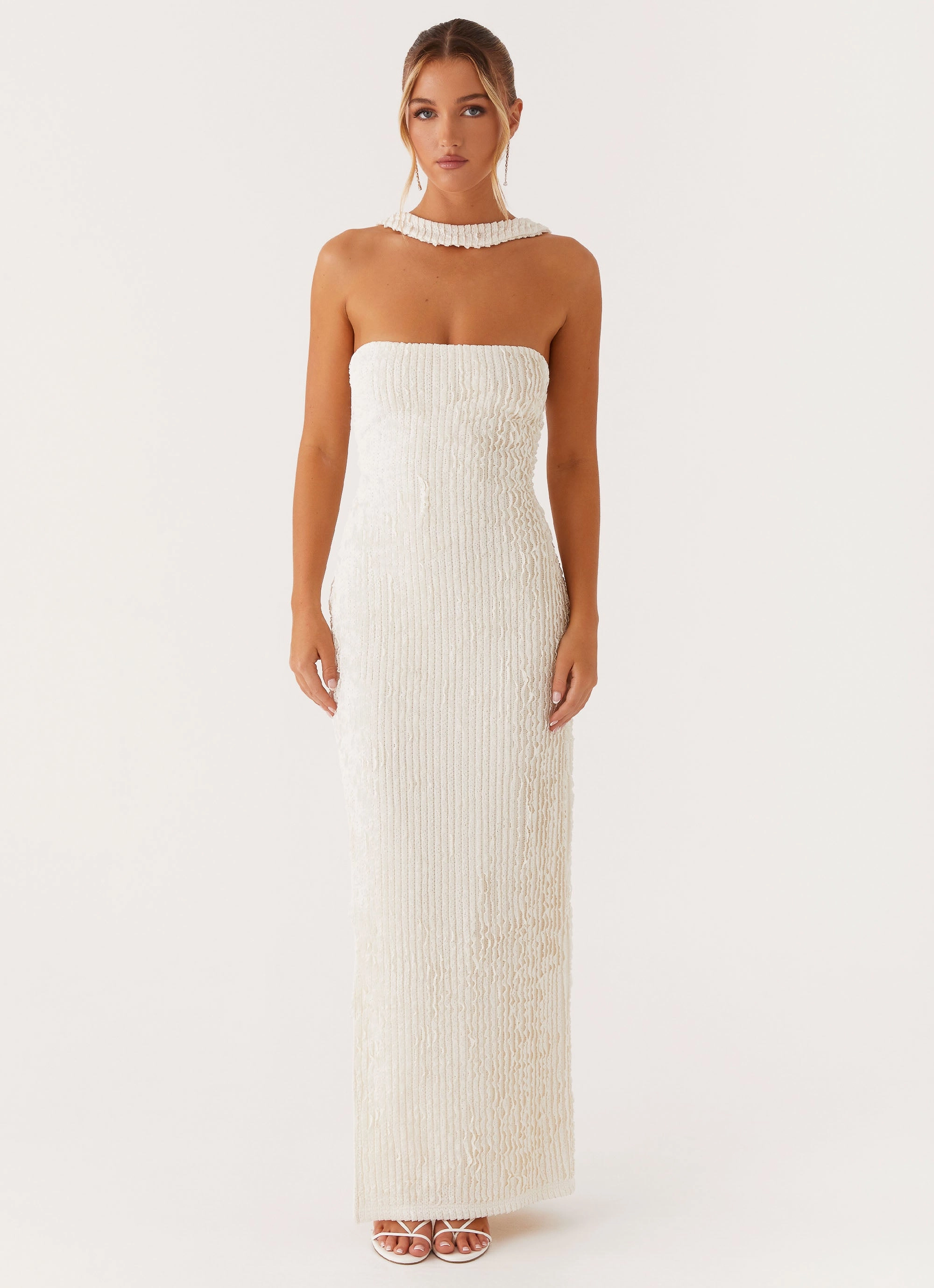 Sadie Maxi Dress - Ivory Shine Dressy Back Detail
