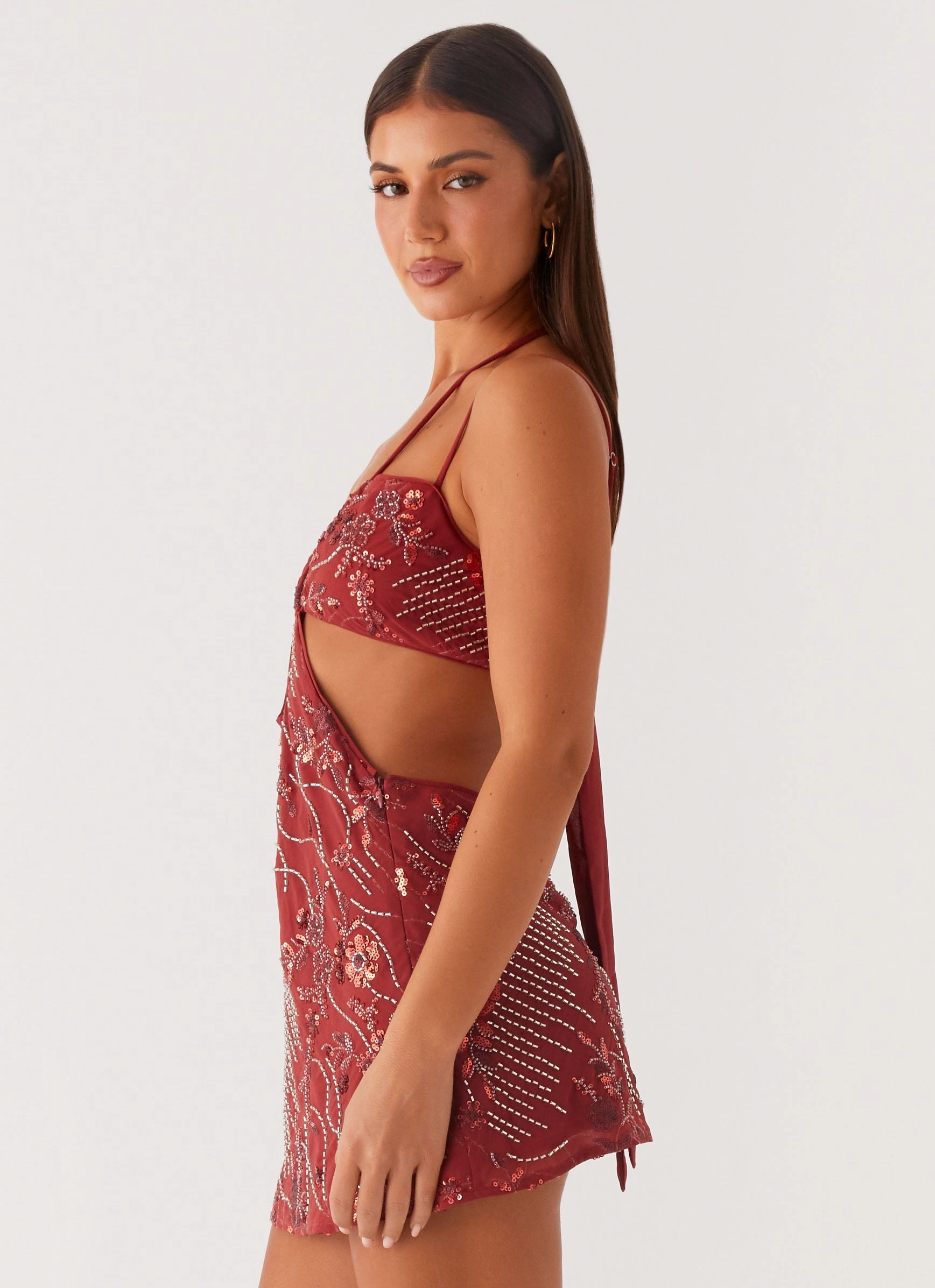 Sahara Nights Beaded Mini Dress - Rust Layer Safe