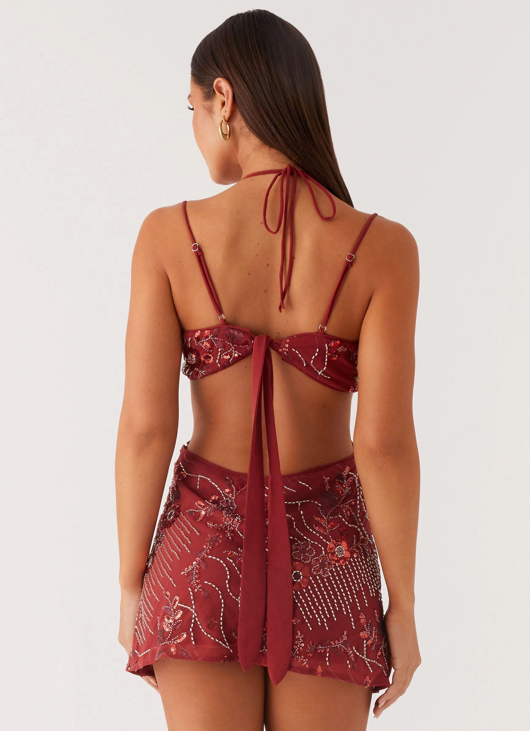 Quick Outfit Cool Drape Sahara Nights Beaded Mini Dress - Rust