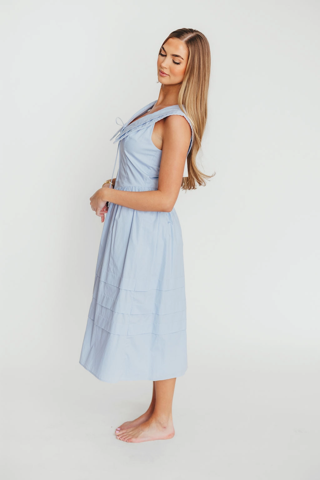 Sailor 100% Cotton Collared Midi Dress in Blue Night Style