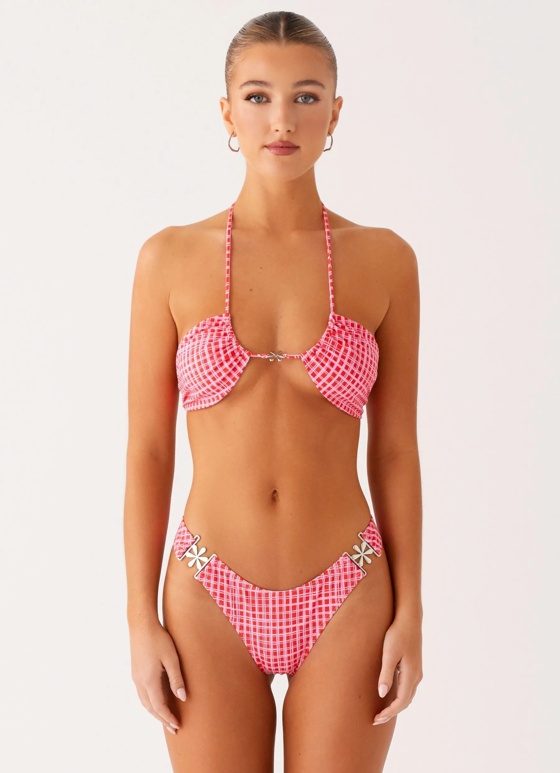 Saint Lucia Bikini Bottoms - Pink Check Snag Proof Edges Summer-Festival