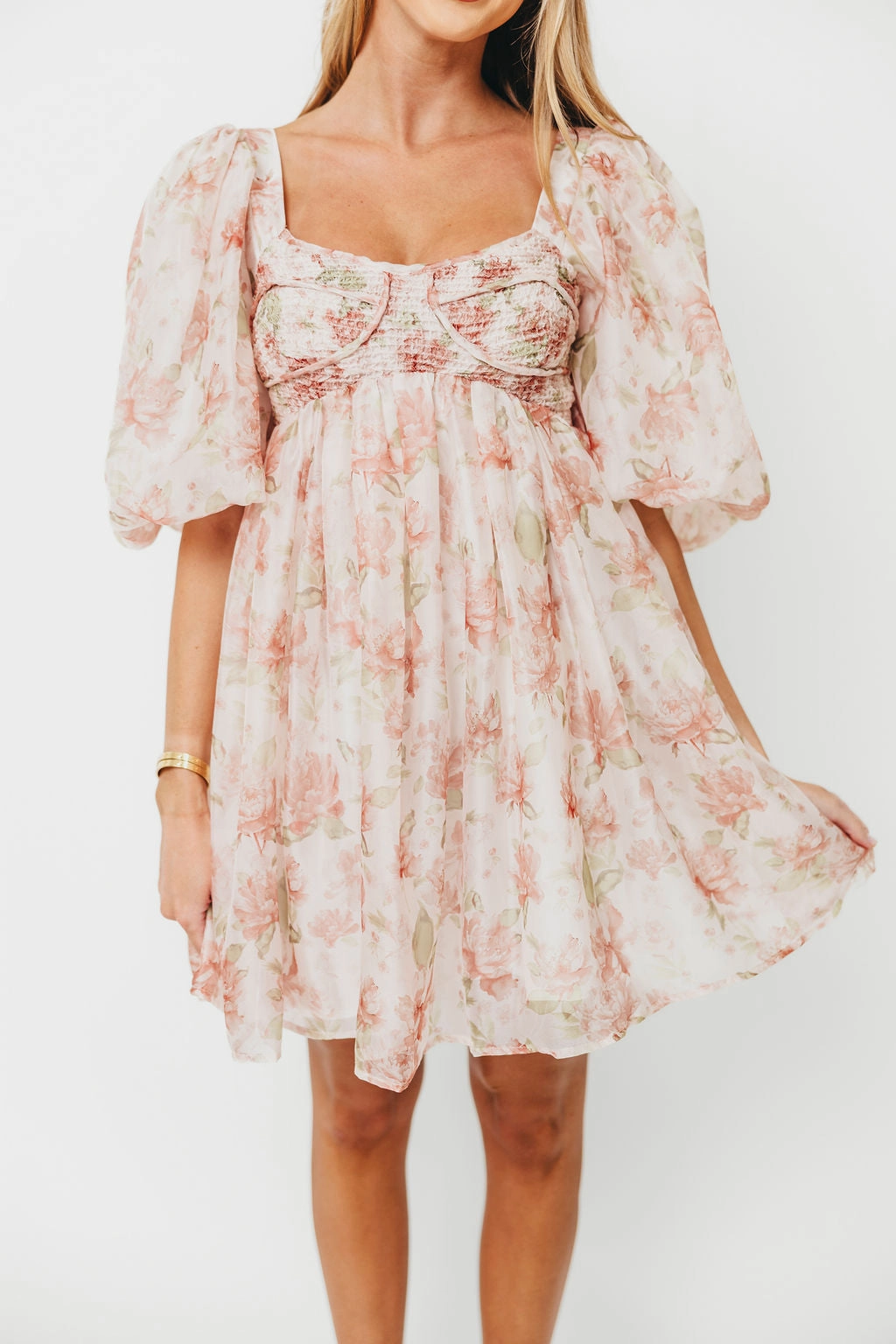 Street Style Stylish Vibe Saint Malo Floral Smocked Mini Dress in Peach *Final-Sale*