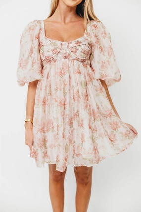 Street Style Stylish Vibe Saint Malo Floral Smocked Mini Dress in Peach *Final-Sale*