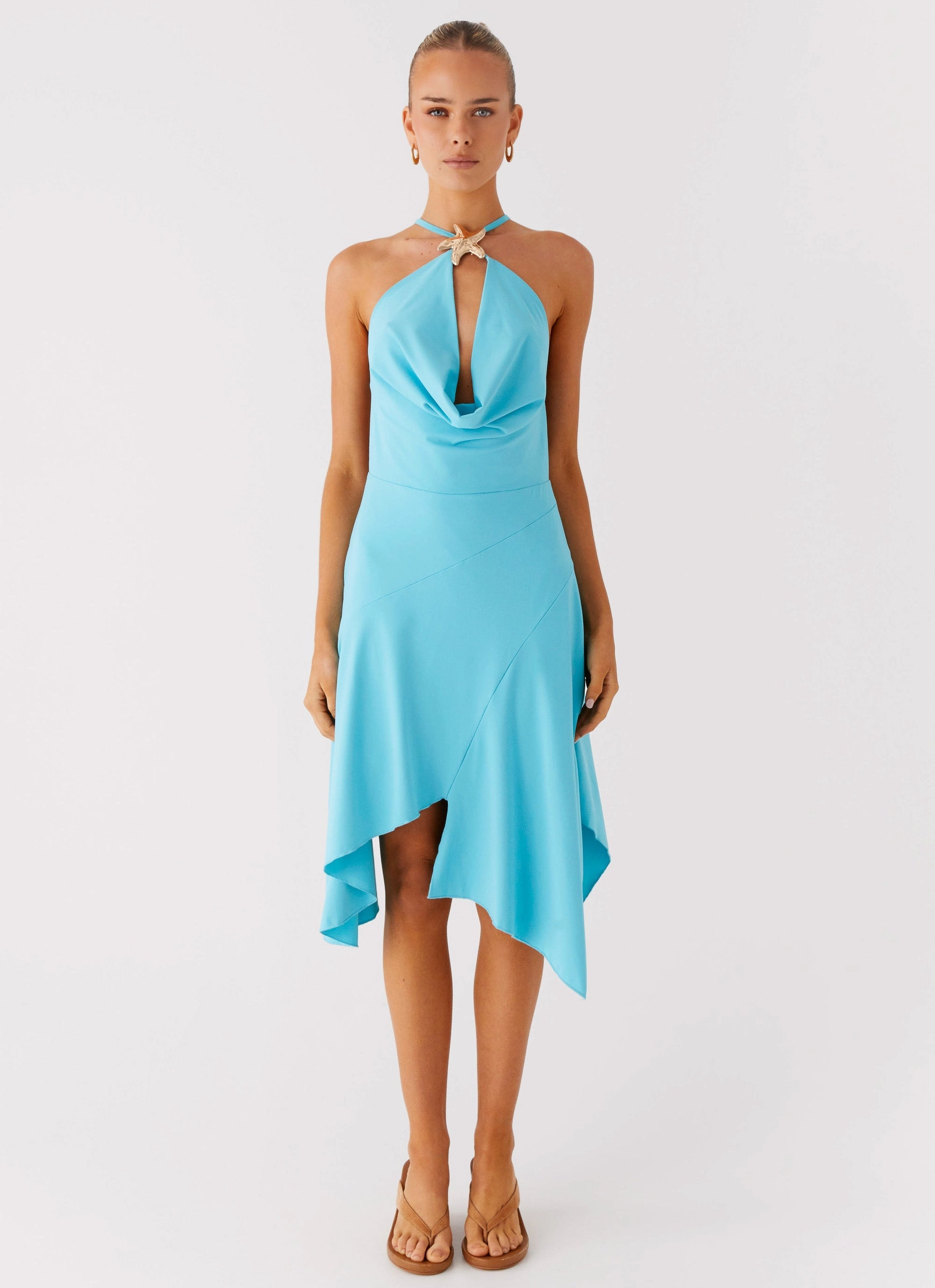 Layered Comfort Wear Sunset Glow Salt Kiss Midi Dress - Turquoise