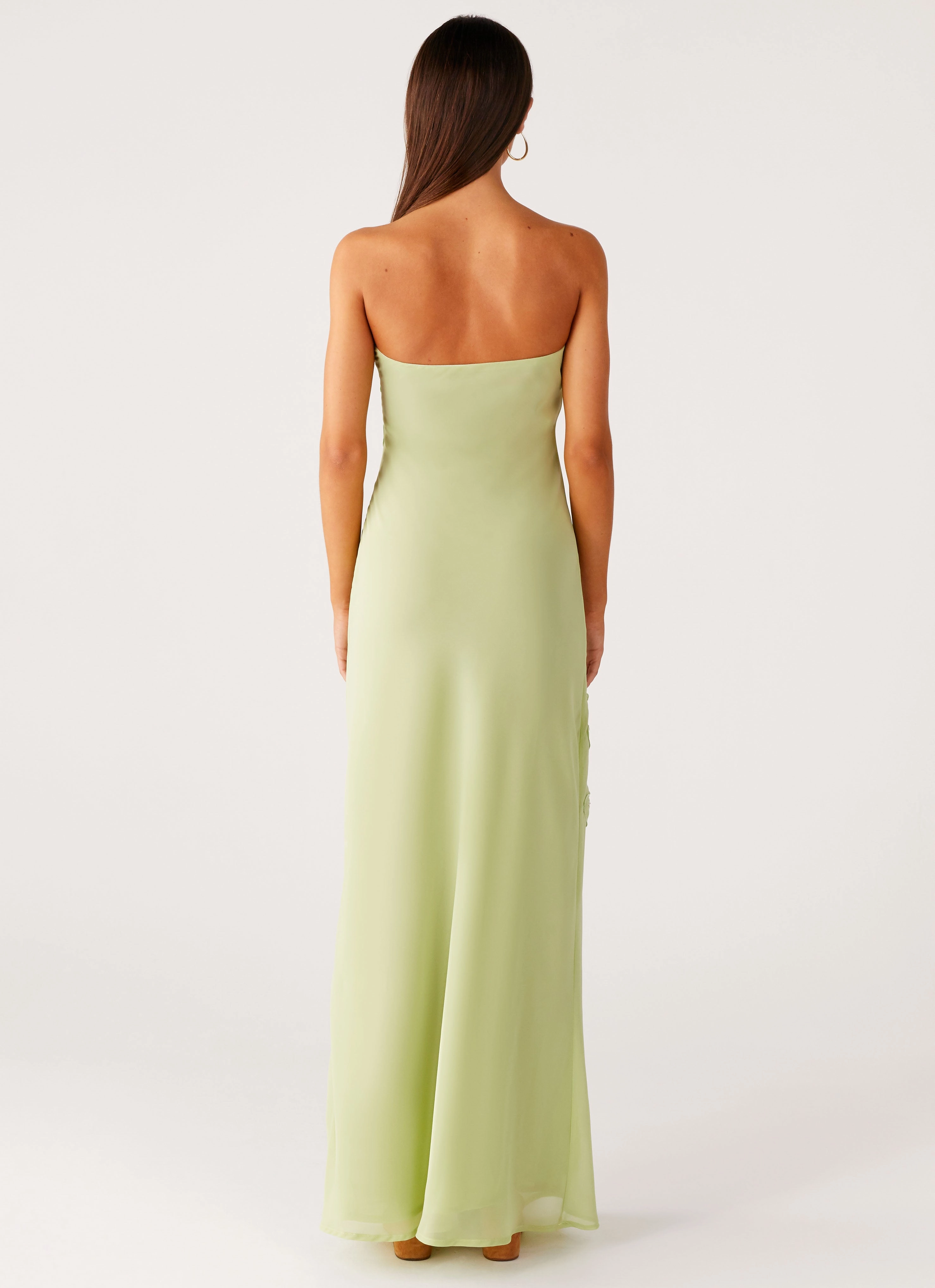 Sassafras Beaded Flower Strapless Maxi Dress - Lime everyday staple