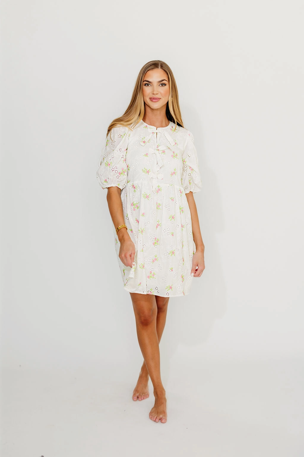 Saylor Floral Dress in White Pink *Final-Sale* Soft Feel