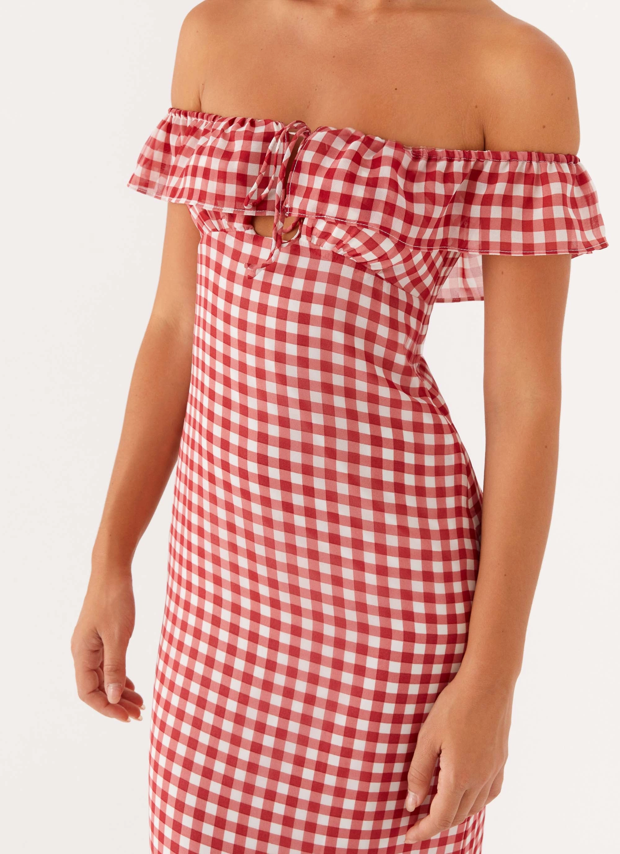 Layering Piece Scarlet Cherry Maxi Dress - Red Gingham