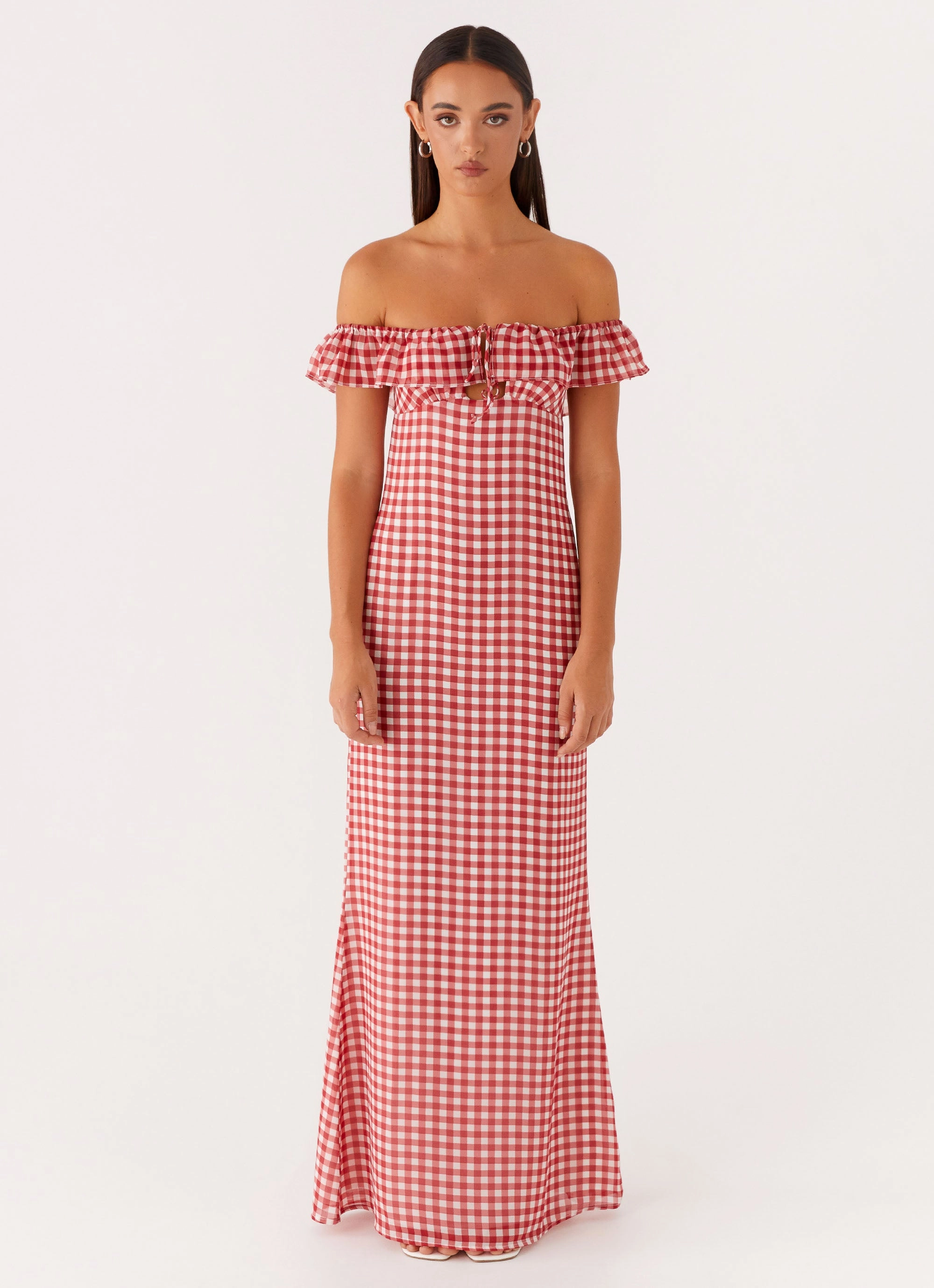 Scarlet Cherry Maxi Dress - Red Gingham Youthful Look