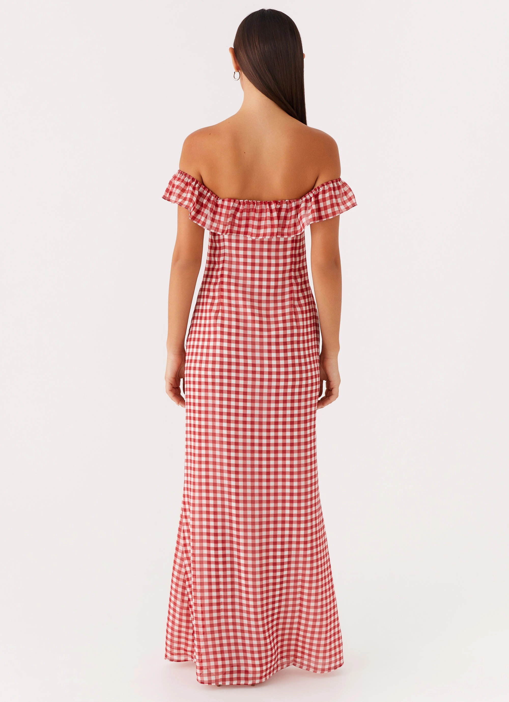 Smart Glide Stylish Design Scarlet Cherry Maxi Dress - Red Gingham