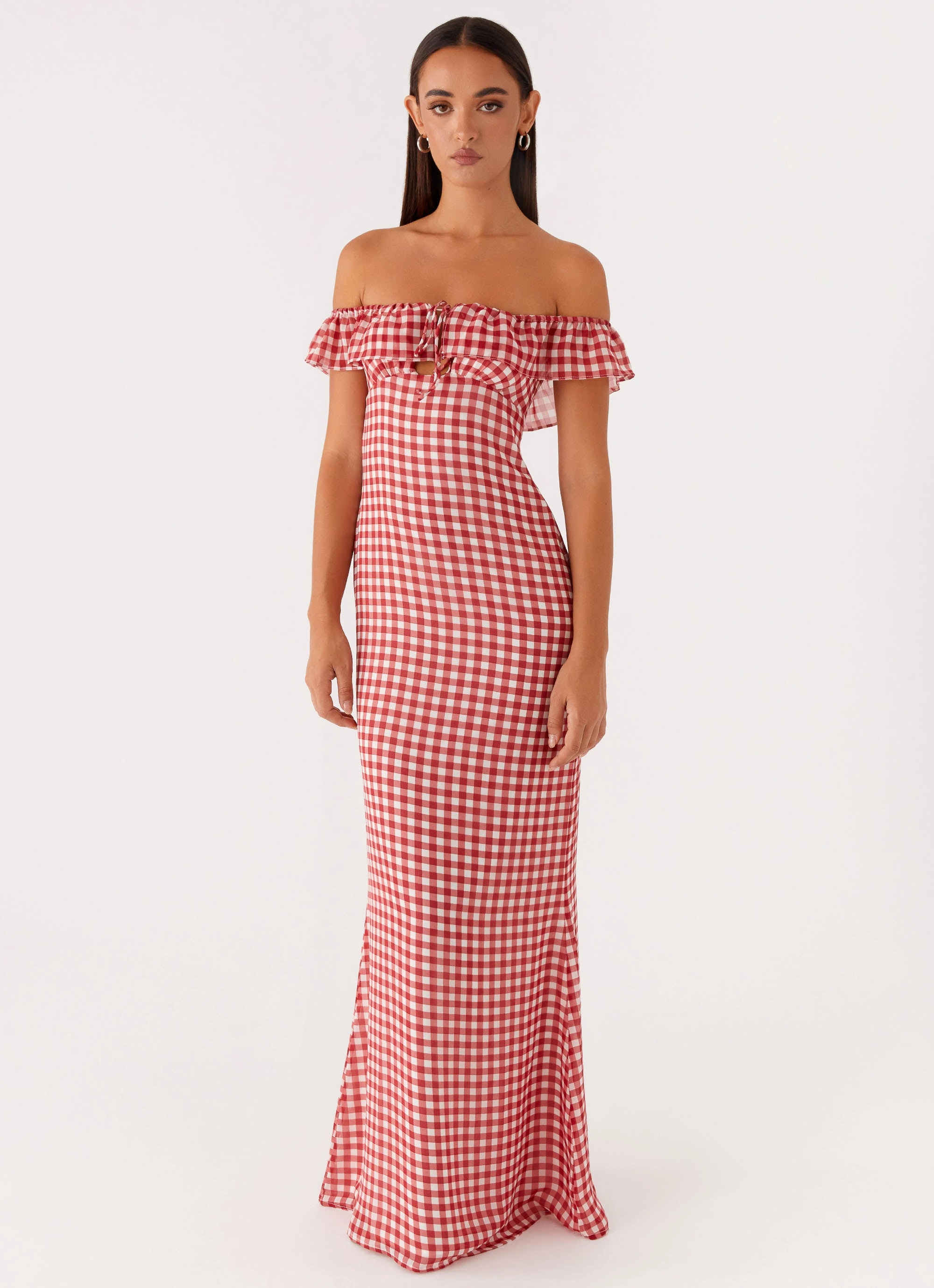Scarlet Cherry Maxi Dress - Red Gingham Minimalist Fit Smart and Elegant