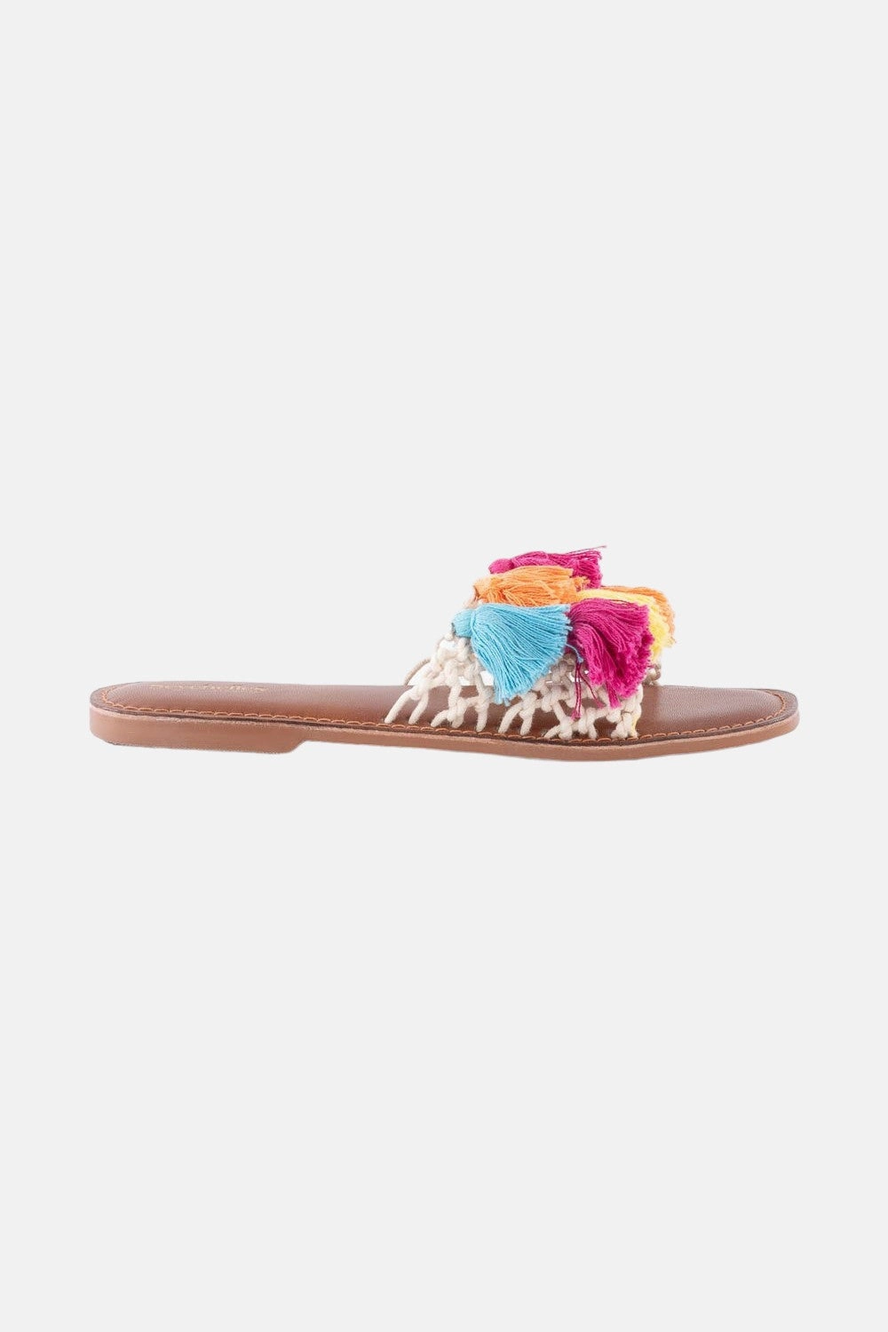 Seychelles Camellia Macrame Tassel Sandals in Rainbow Soft Step-On Comfortable Construction