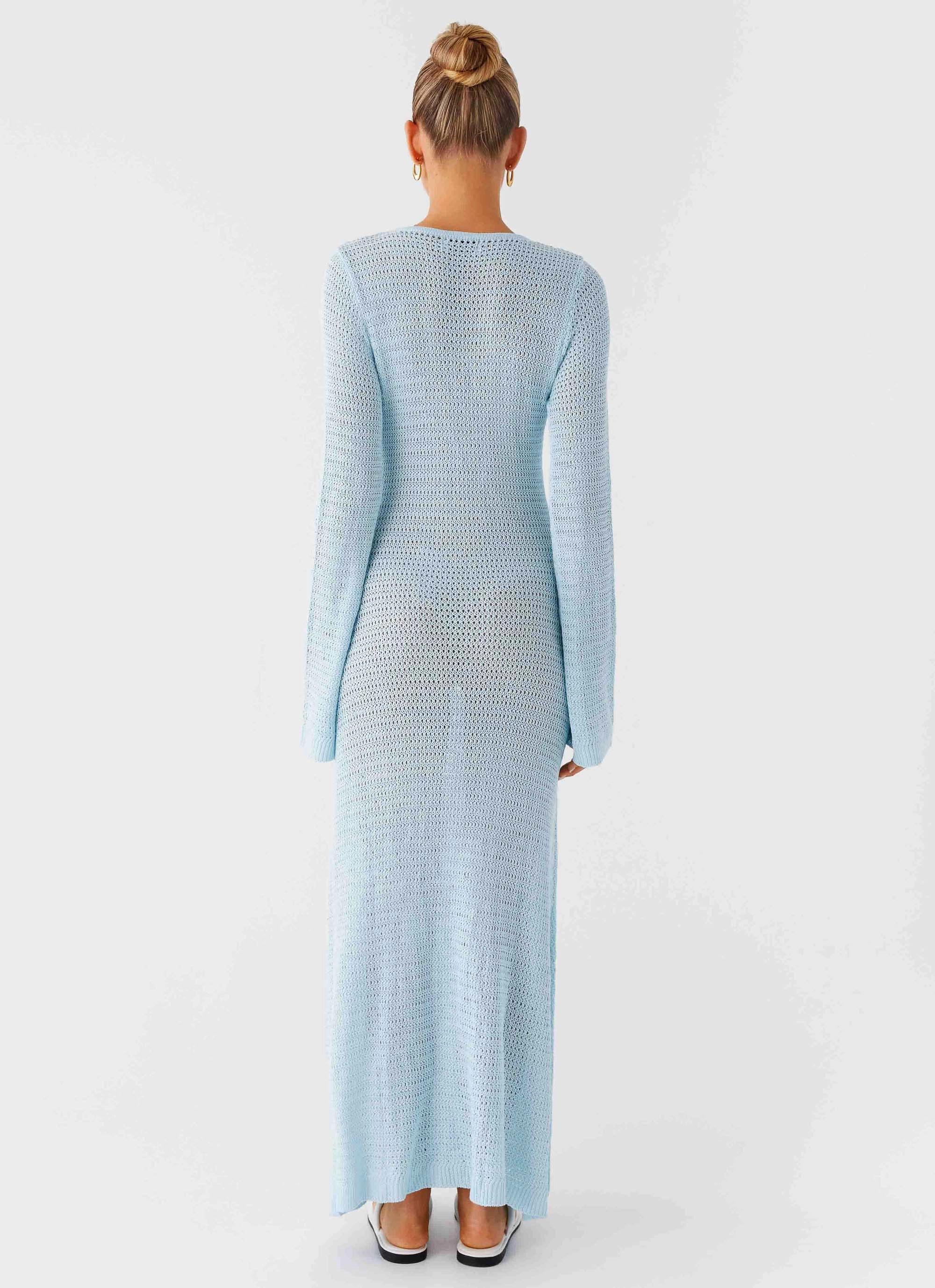 Soft and Relaxed Seascape Chochet Maxi Dress - Blue