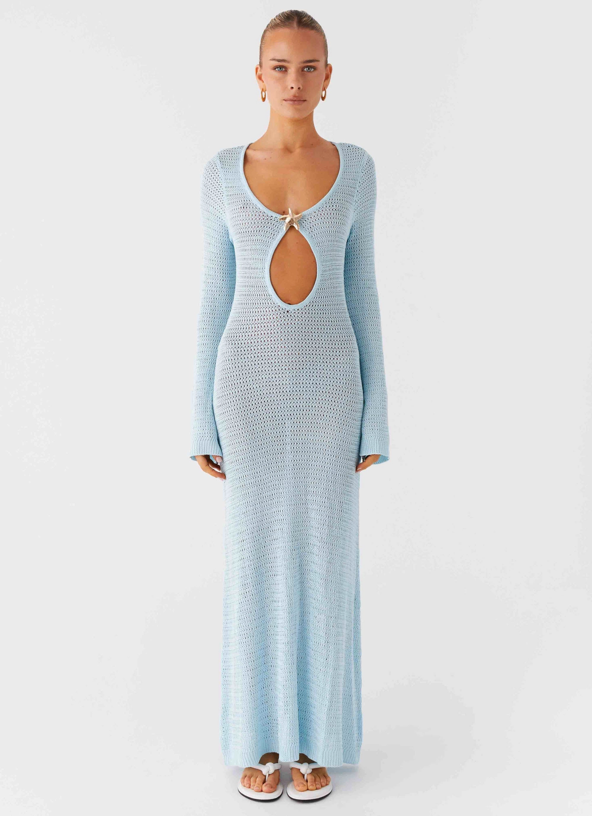 Relaxed Finish Seascape Chochet Maxi Dress - Blue