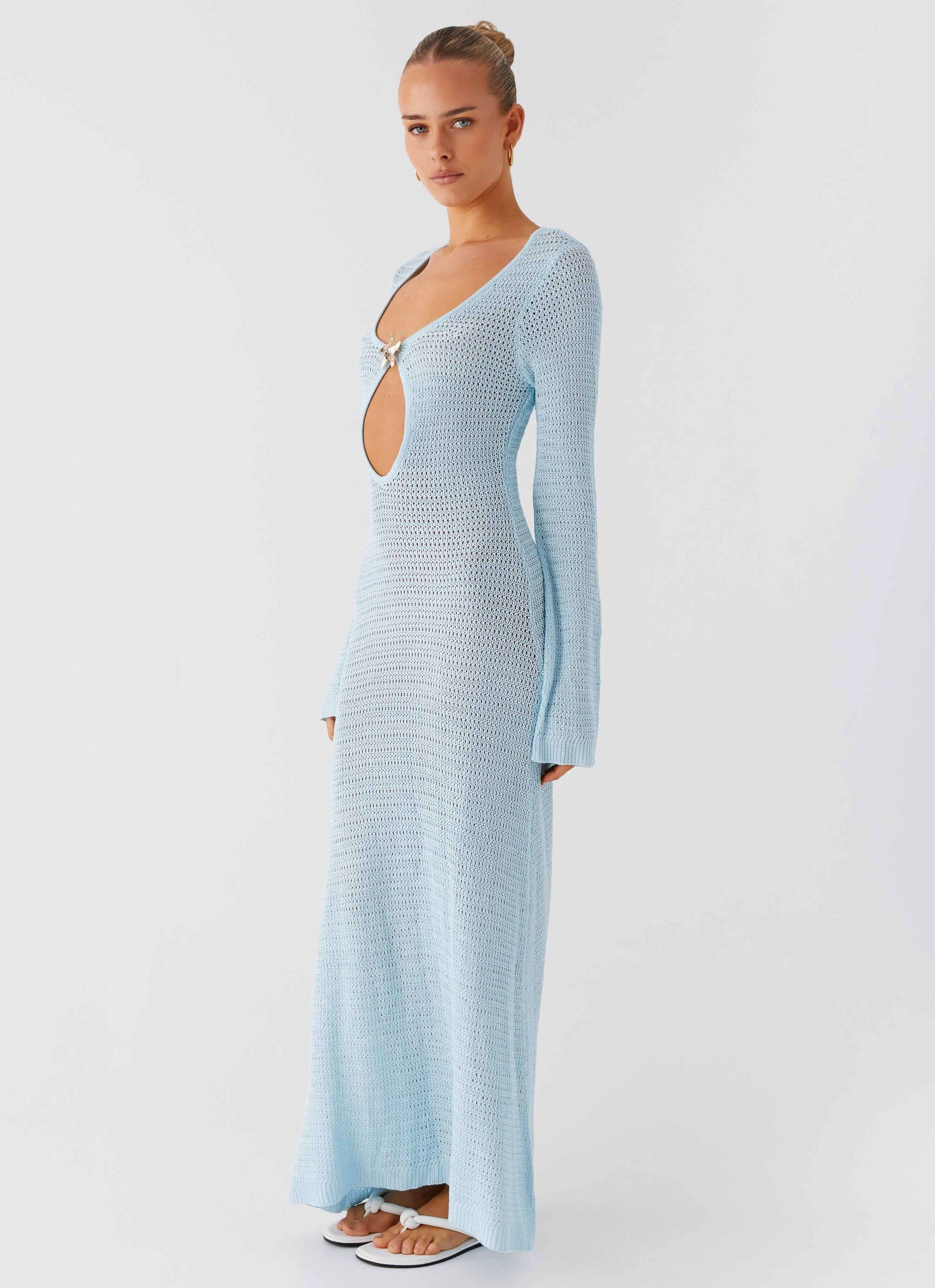 Seascape Chochet Maxi Dress - Blue Fit Clean Warm-Layer