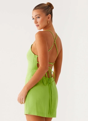 Seaside Escape Mini Dress - Lime Calm Lines
