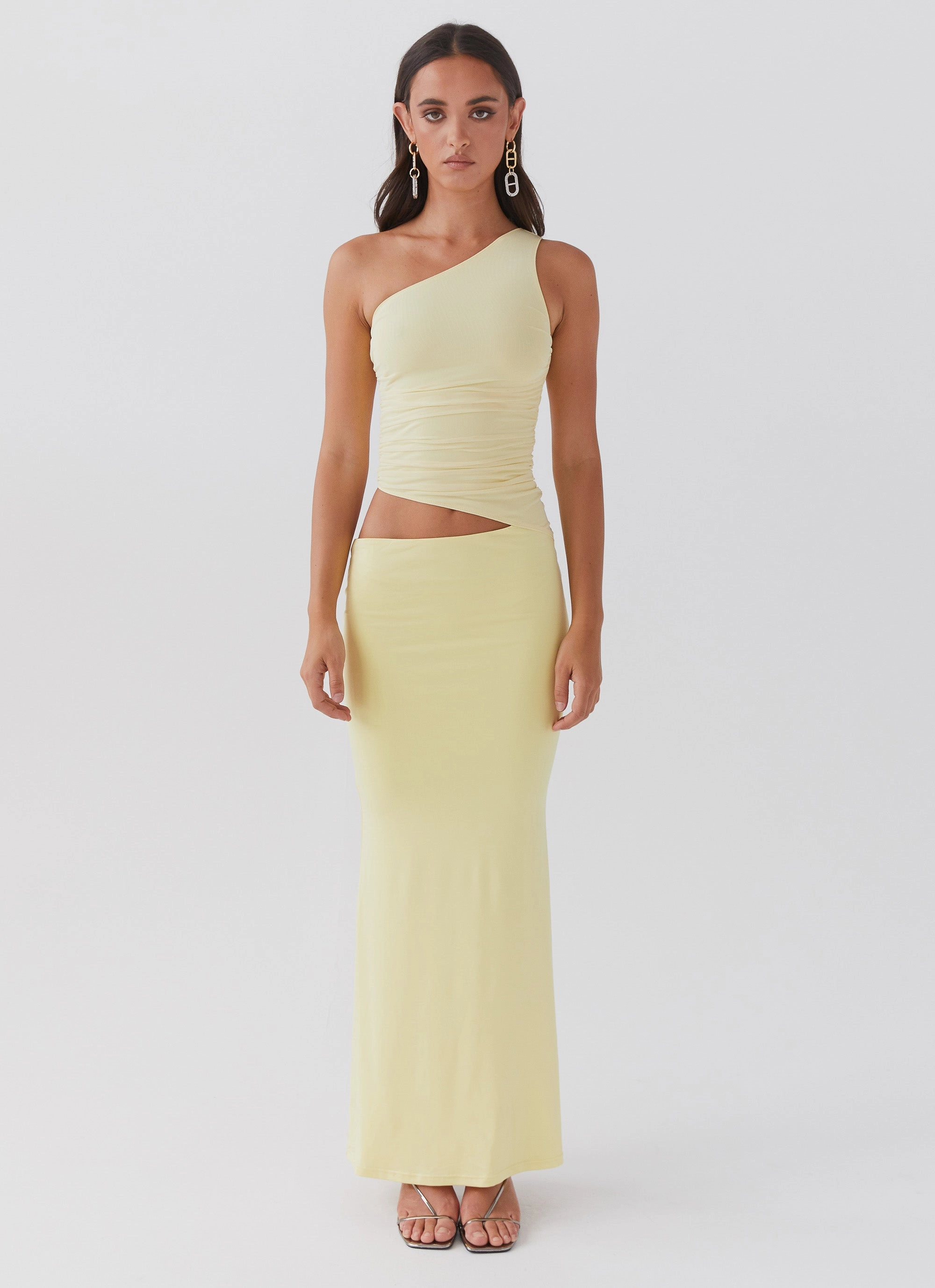 Seranella One Shoulder Maxi Dress - Lemon Bright Petal Work Ready
