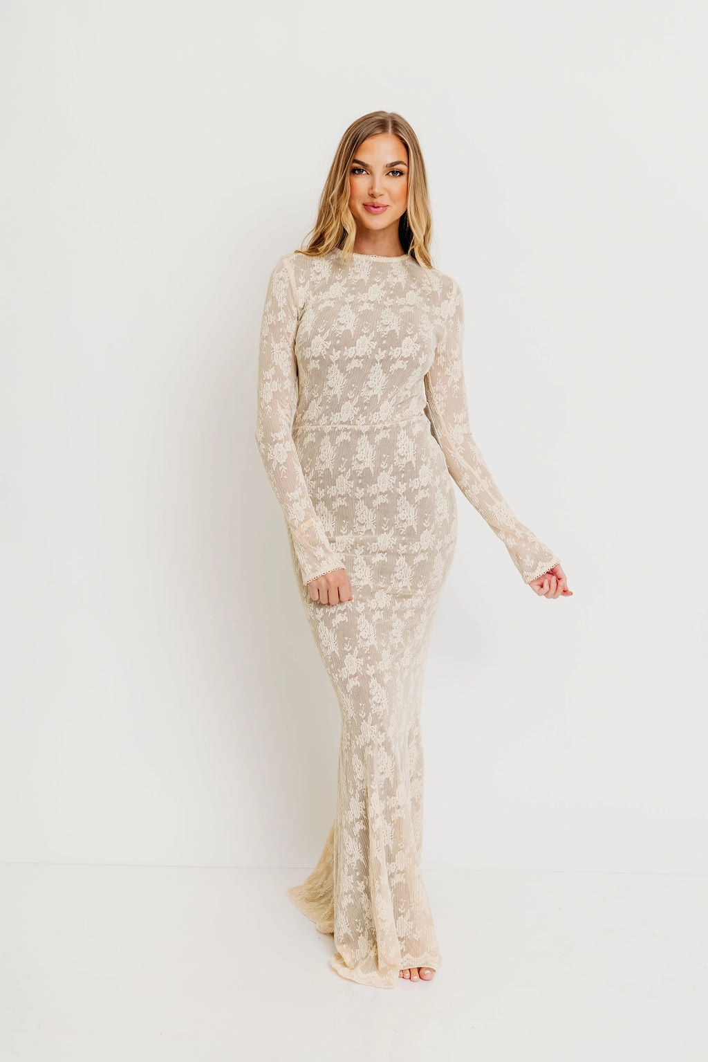 Light and Comfortable Soft-touch daywear Seraphine Lace Maxi Dress in Cream - Inclusive Sizing & Bump Friendly (Size Up for Bump)