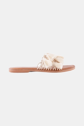 Seychelles Camellia Macrame Tassel Sandals in Natural Stretchable Fabric