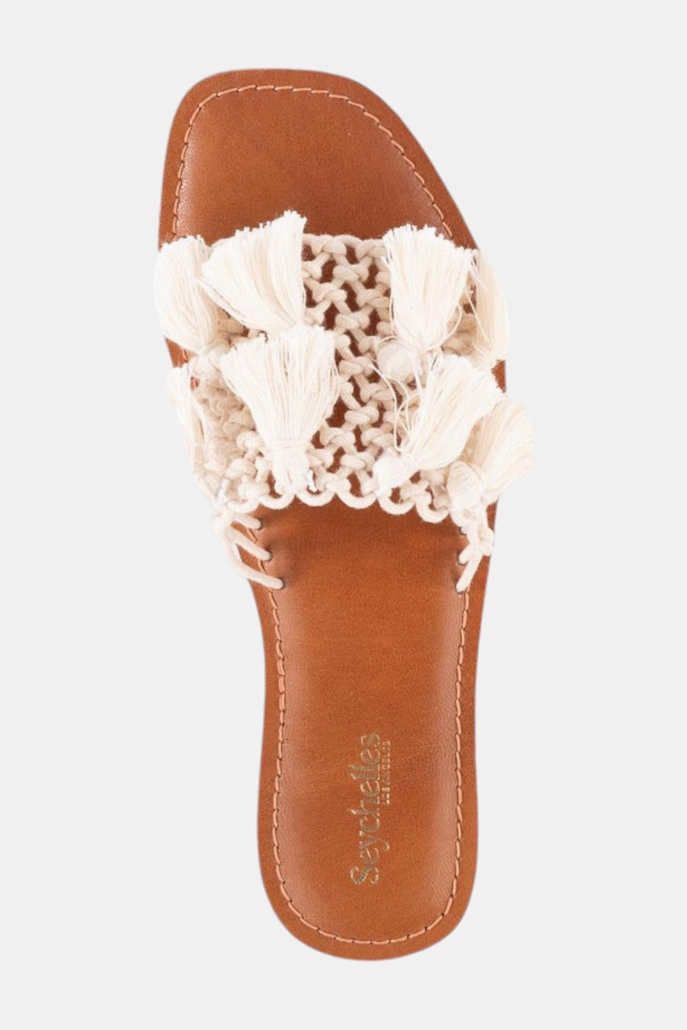 Comfort Fit Socks medium fit Seychelles Camellia Macrame Tassel Sandals in Natural