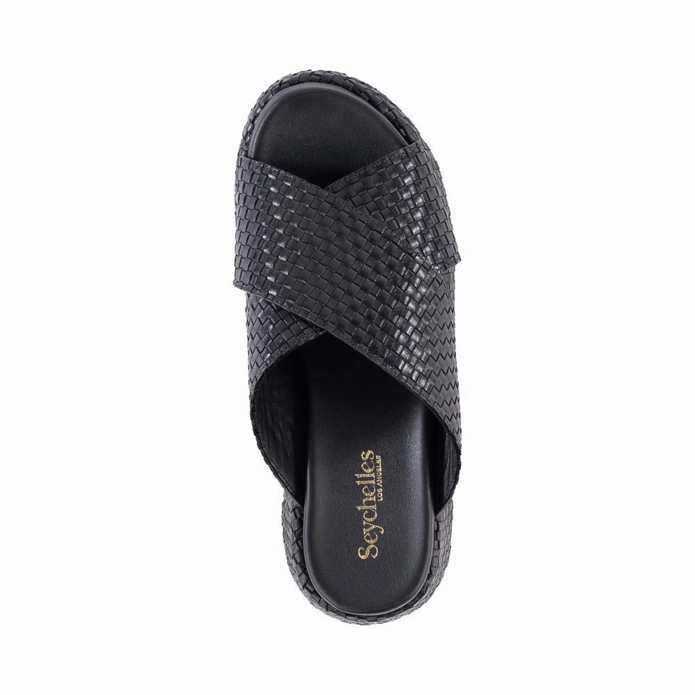 Comfy Glide Seychelles Key West Criss Cross Leather Sandal in Black