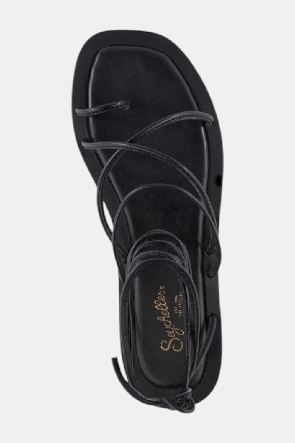 Slip Off Seychelles Lilac Tie-Up Sandal in Black Leather