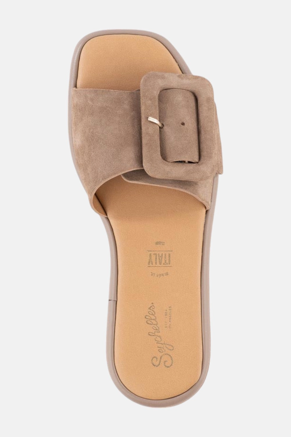 Elastic Sling Contoured Seychelles Manhattan Suede Slide in Taupe
