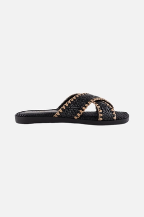 Simple Slip-On Seychelles Pomelo Raffia Sandal in Black