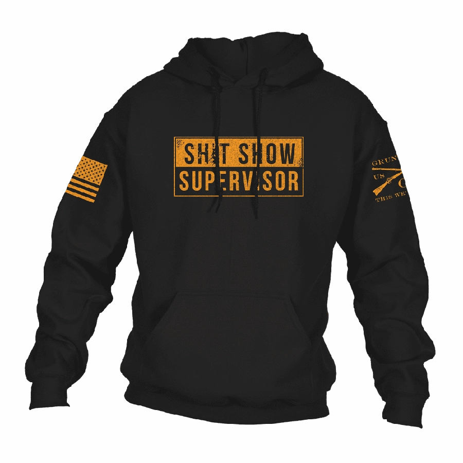 Ribbon Details Active Fit Sh*t Show Supervisor Hoodie - Black