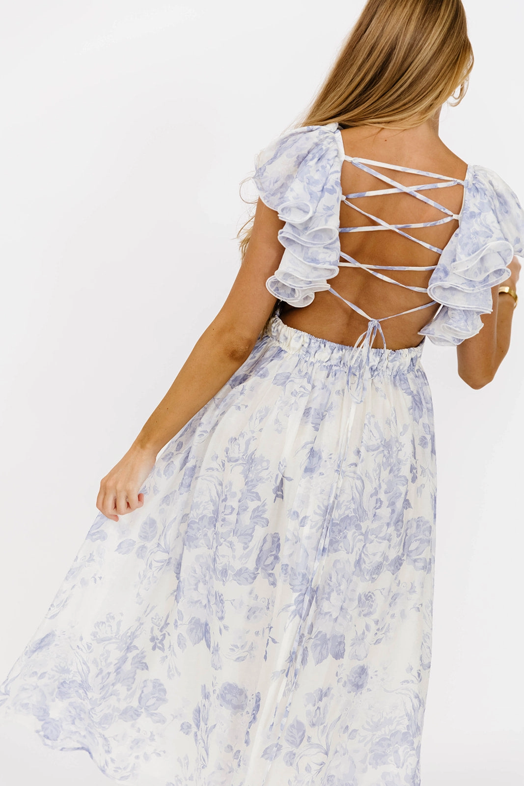 Curve-Enhancing Jillian Floral Midi Dress in Blue *Final-Sale*