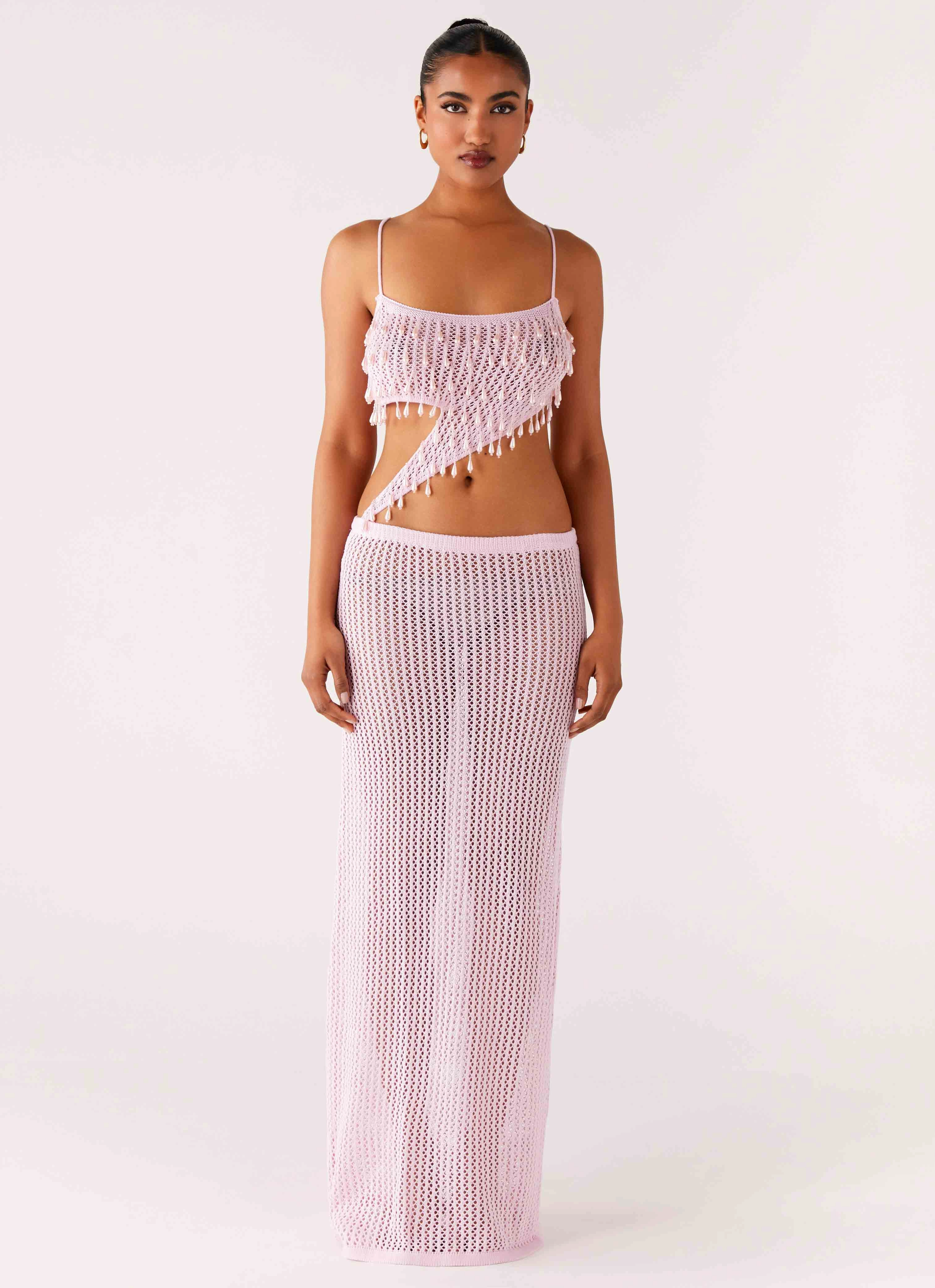 Functional Layer Layerable Piece Shellbound Crochet Maxi Dress - Pink