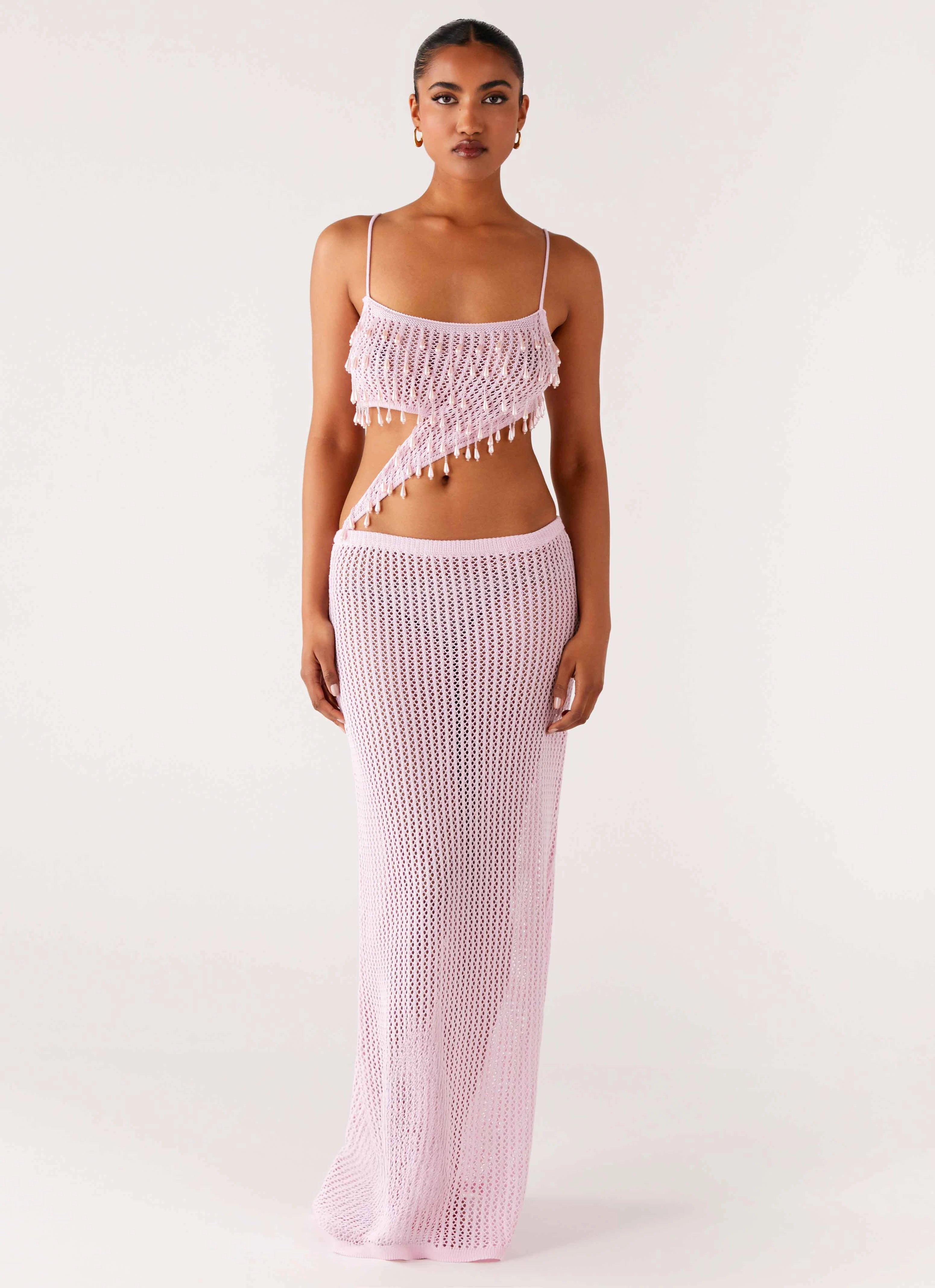 Shellbound Crochet Maxi Dress - Pink Glossy-Finish