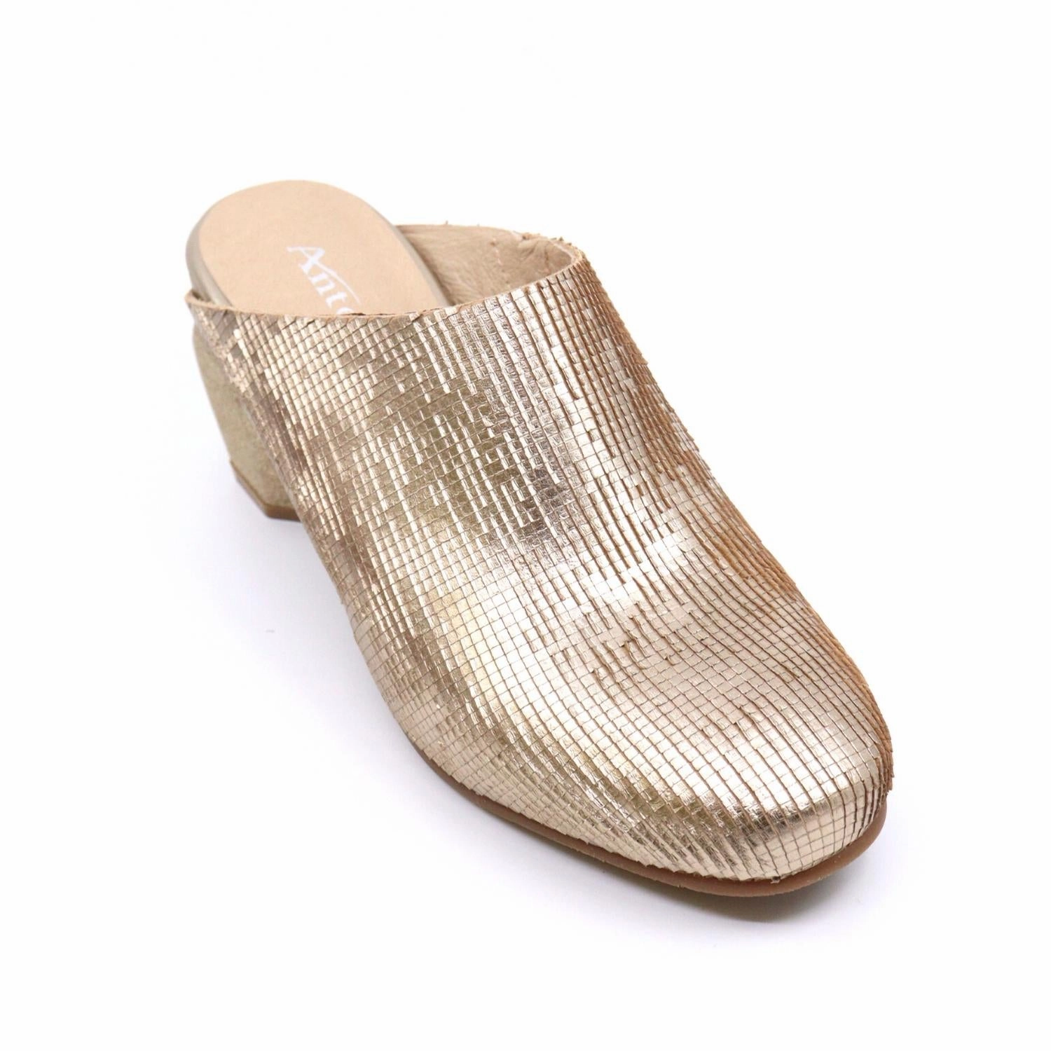 heel cup Perfect For Relaxation Peni Mule Block Heel Shoe In Gold