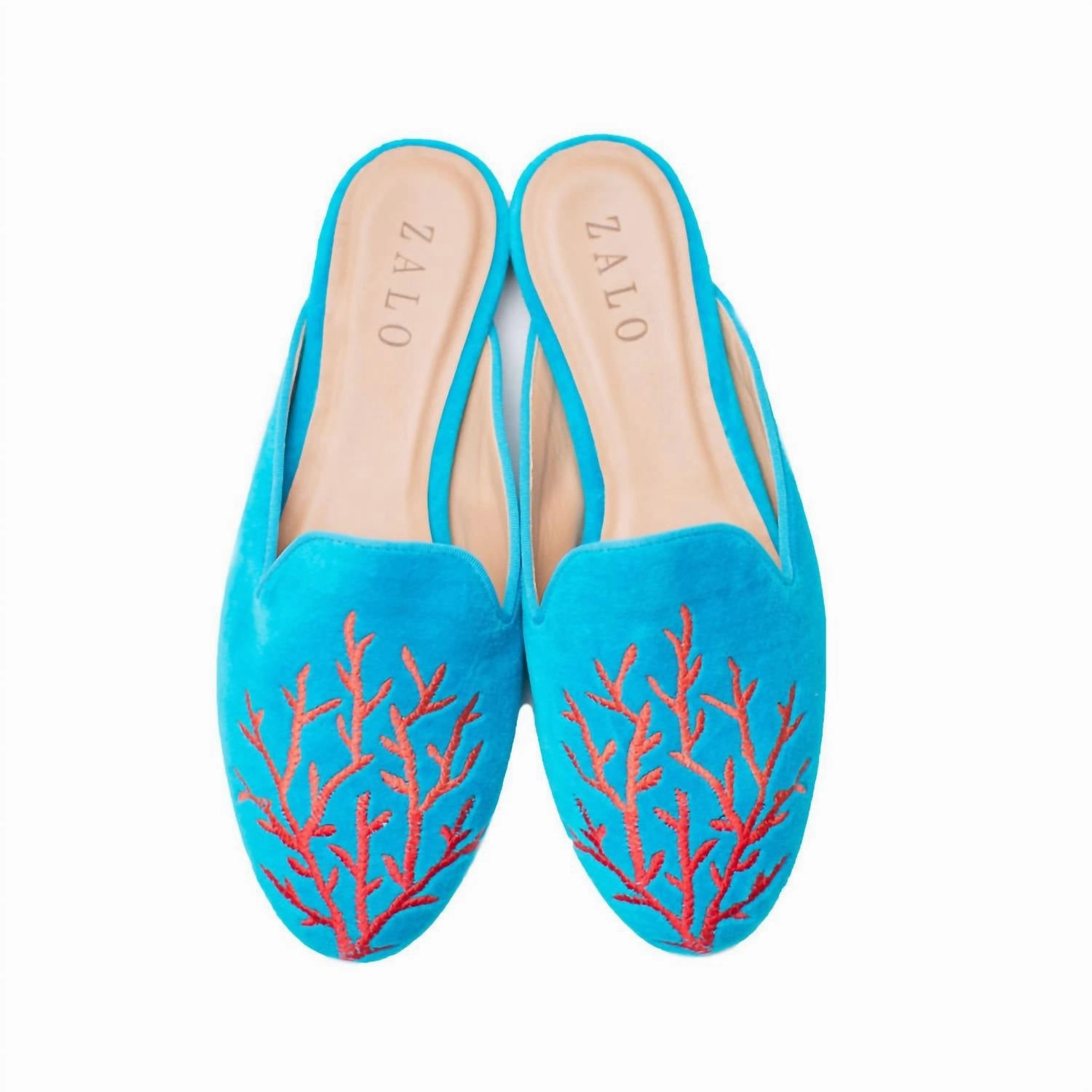 Stretchable Fabric Lace Up Design Coral Velvet Mule In Turquoise