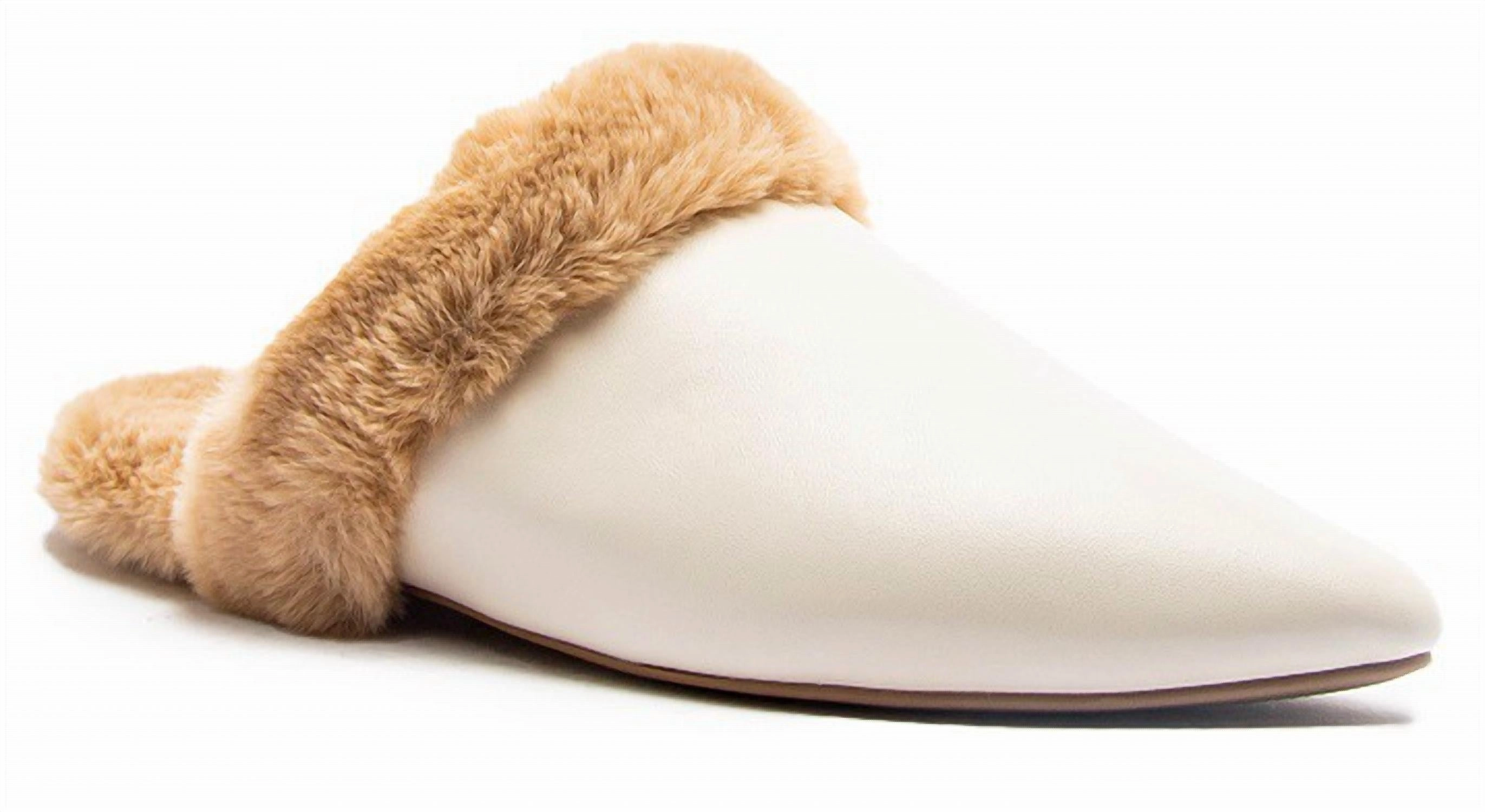 Women's Dress Furry Flats In Off White Reliable Design Slip-On Travel Shoes