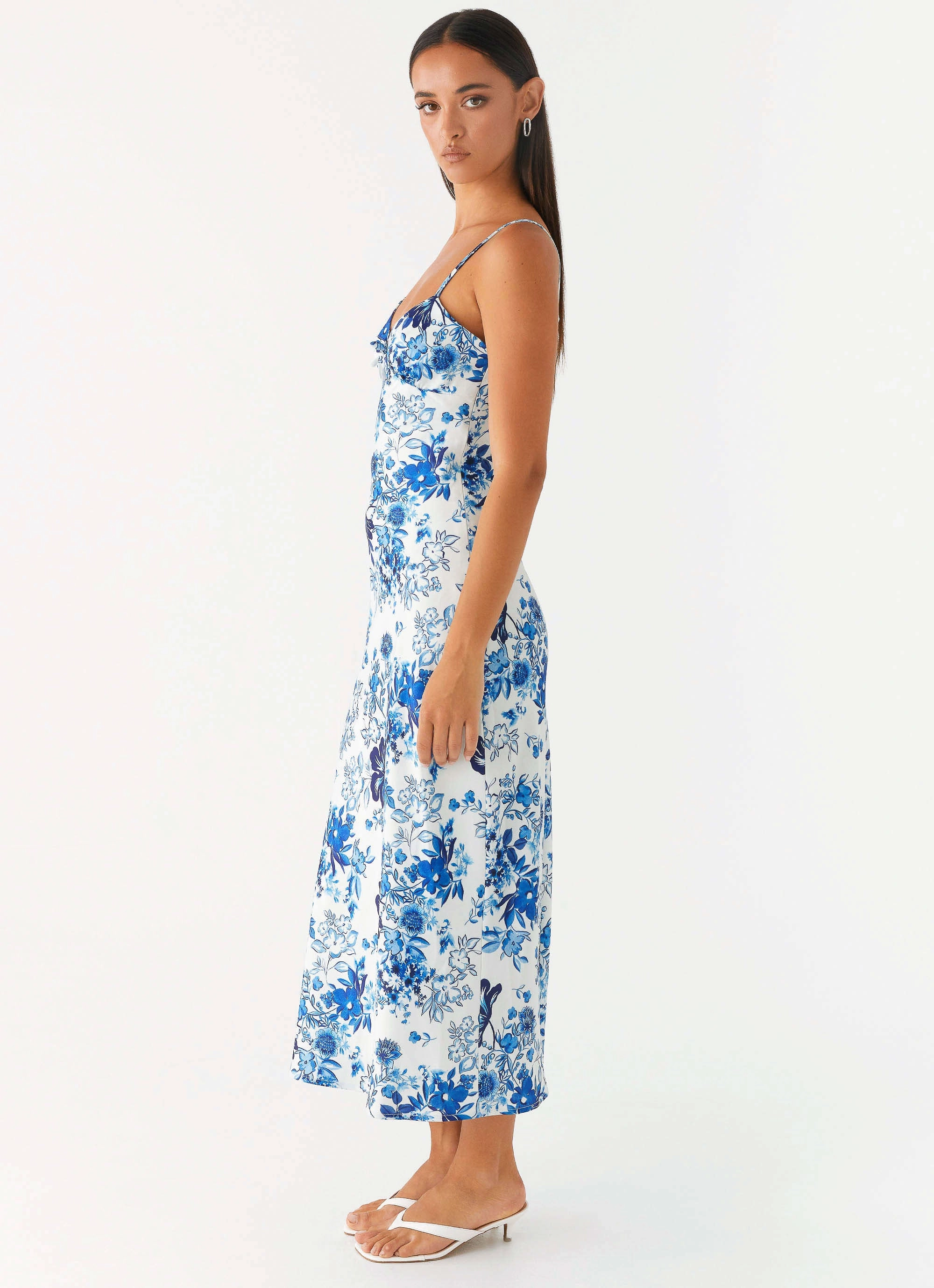 Perfect Shape Stylish Appeal Take Chances Midi Dress - Serene Sky Floral
