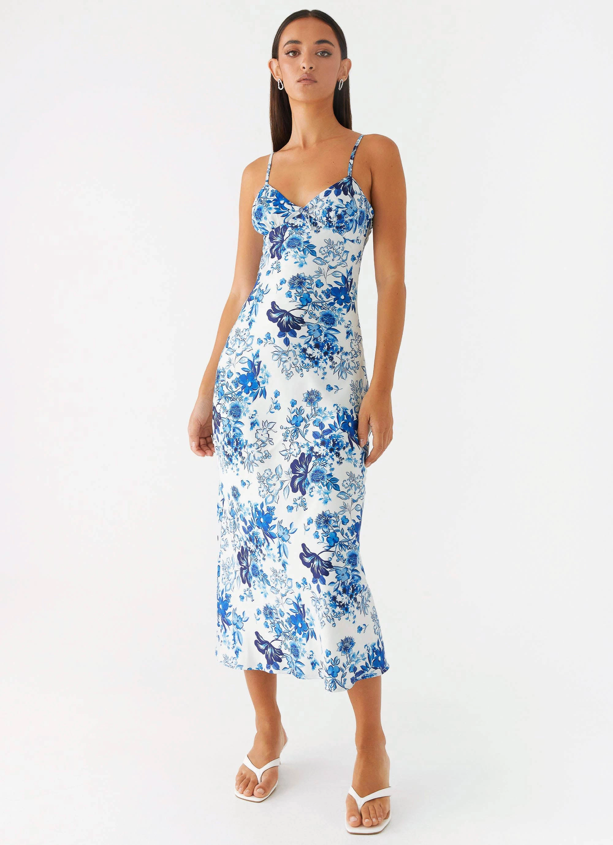 Shiny-Lining Take Chances Midi Dress - Serene Sky Floral