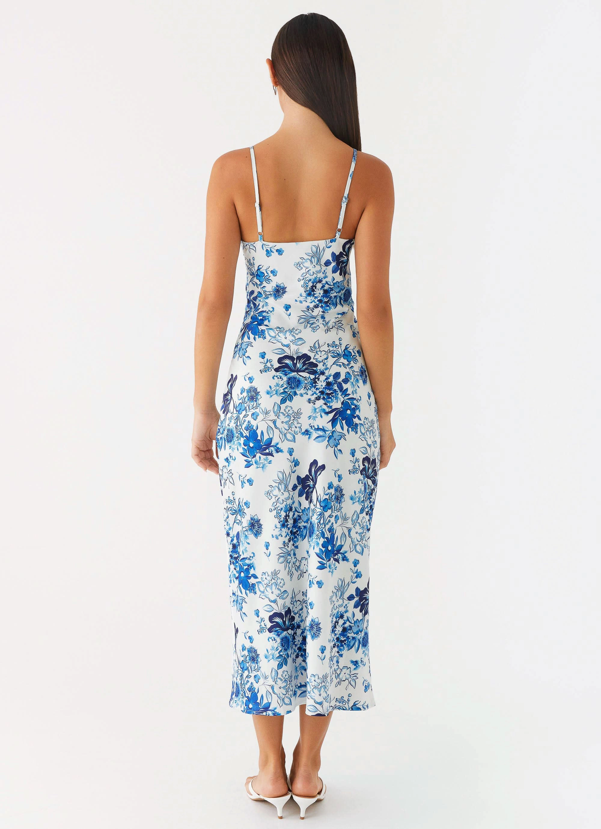 Take Chances Midi Dress - Serene Sky Floral Smart Cut Timeless Line