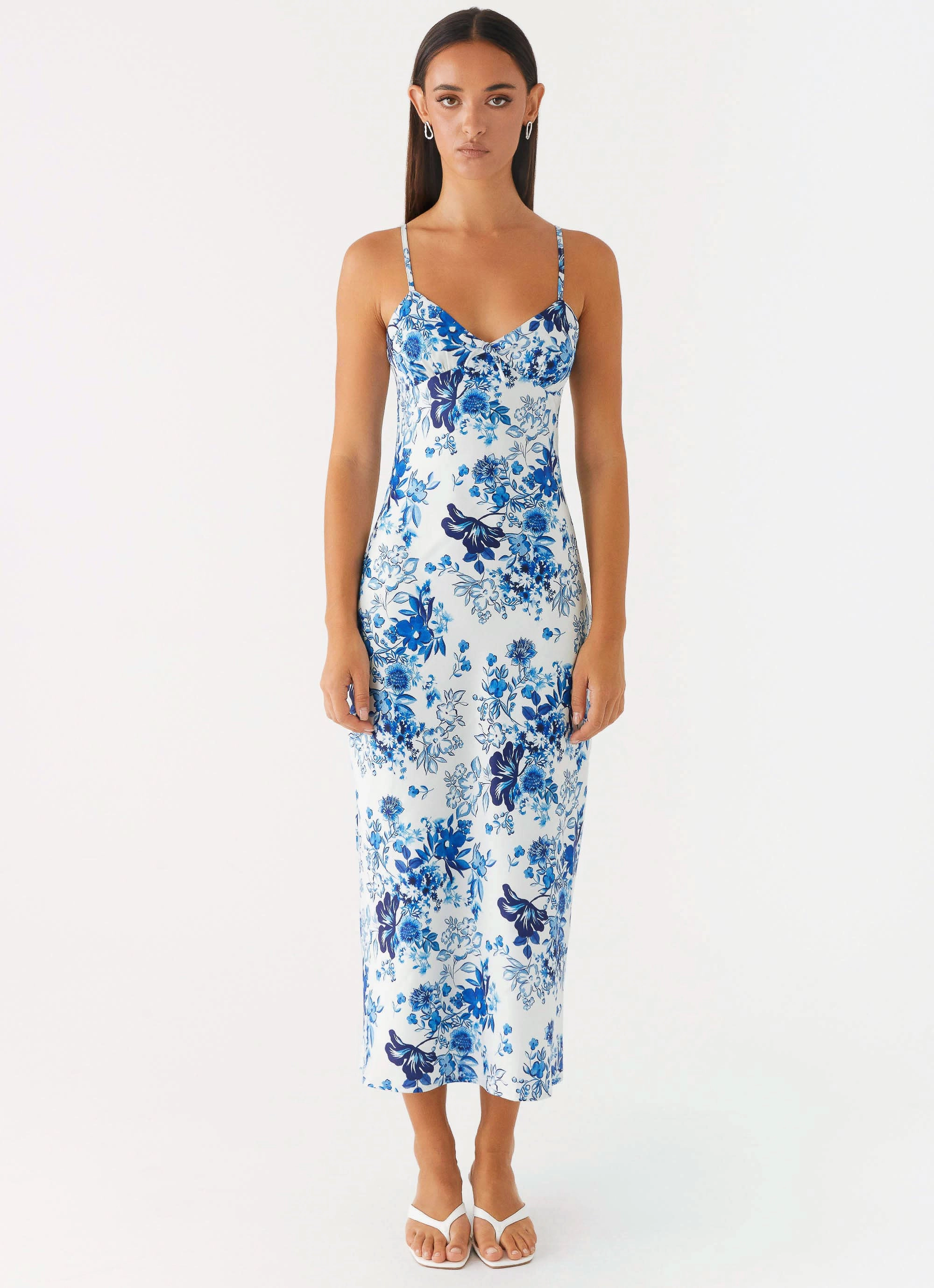 Travel Ready Sleek and Simple Take Chances Midi Dress - Serene Sky Floral