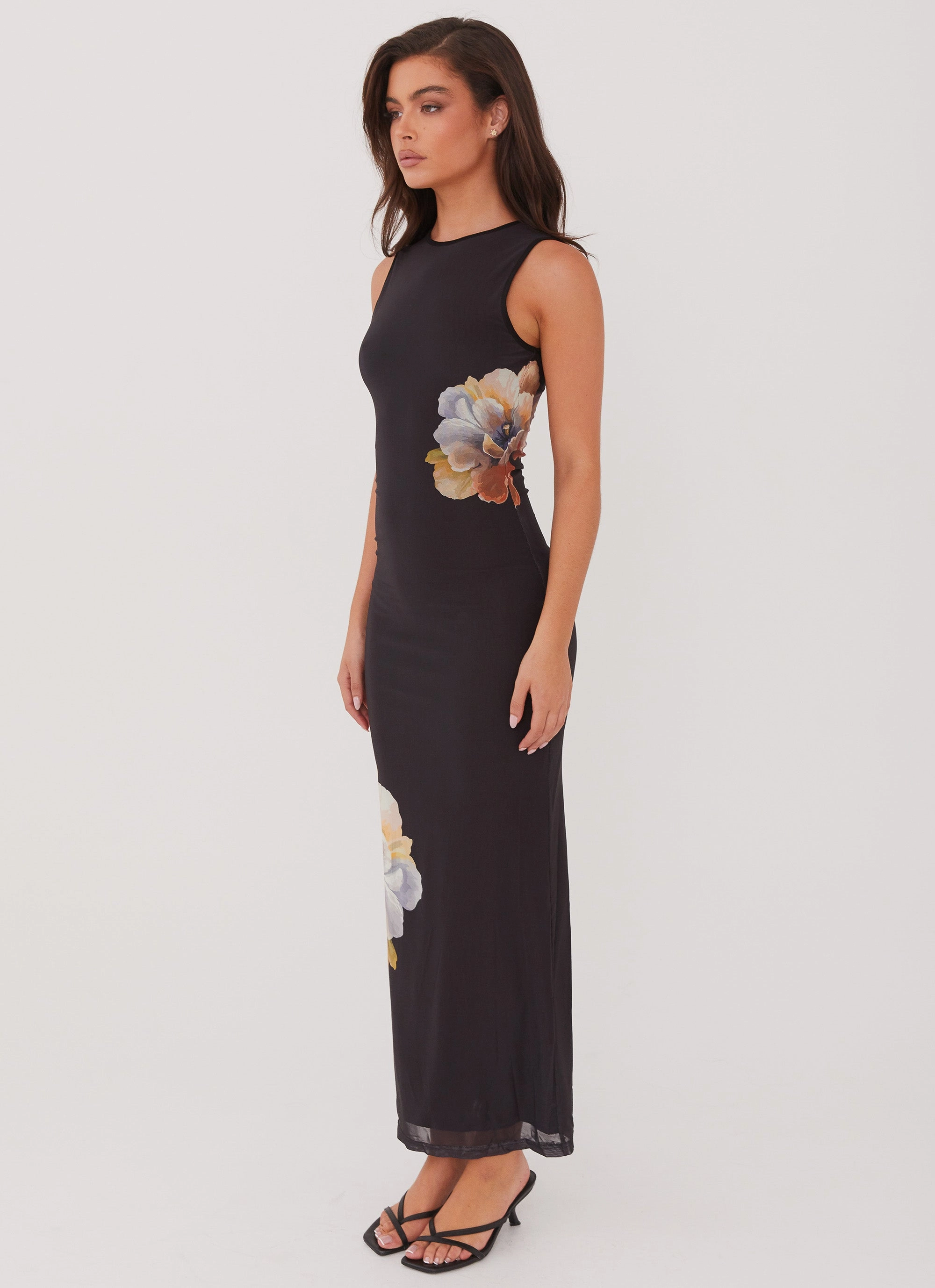 Side Effects Mesh Maxi Dress - Black Orchid Romantic Hour Bold colors