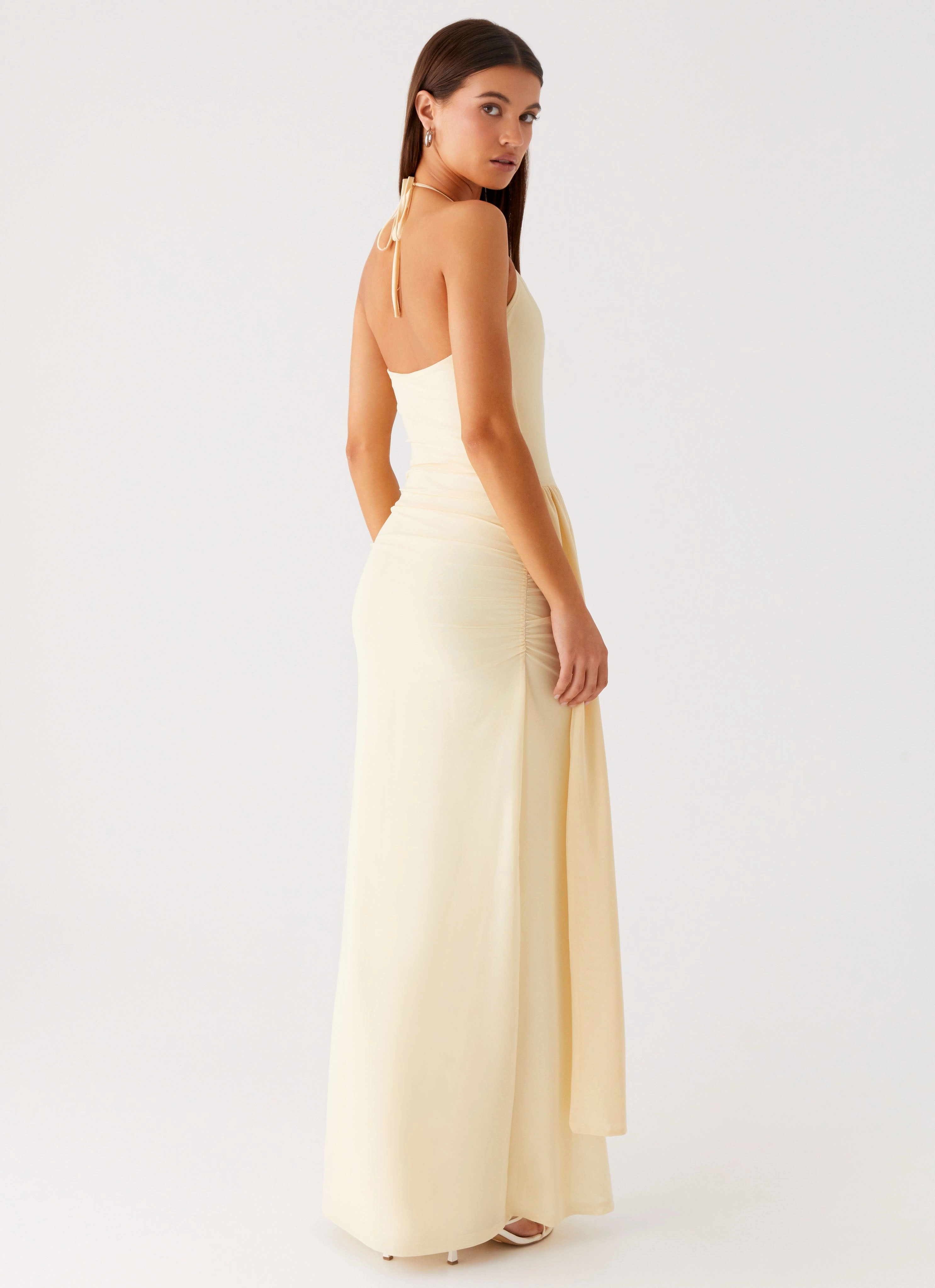 Signal Halter Maxi Dress - Sunny Yellow Spring Flow