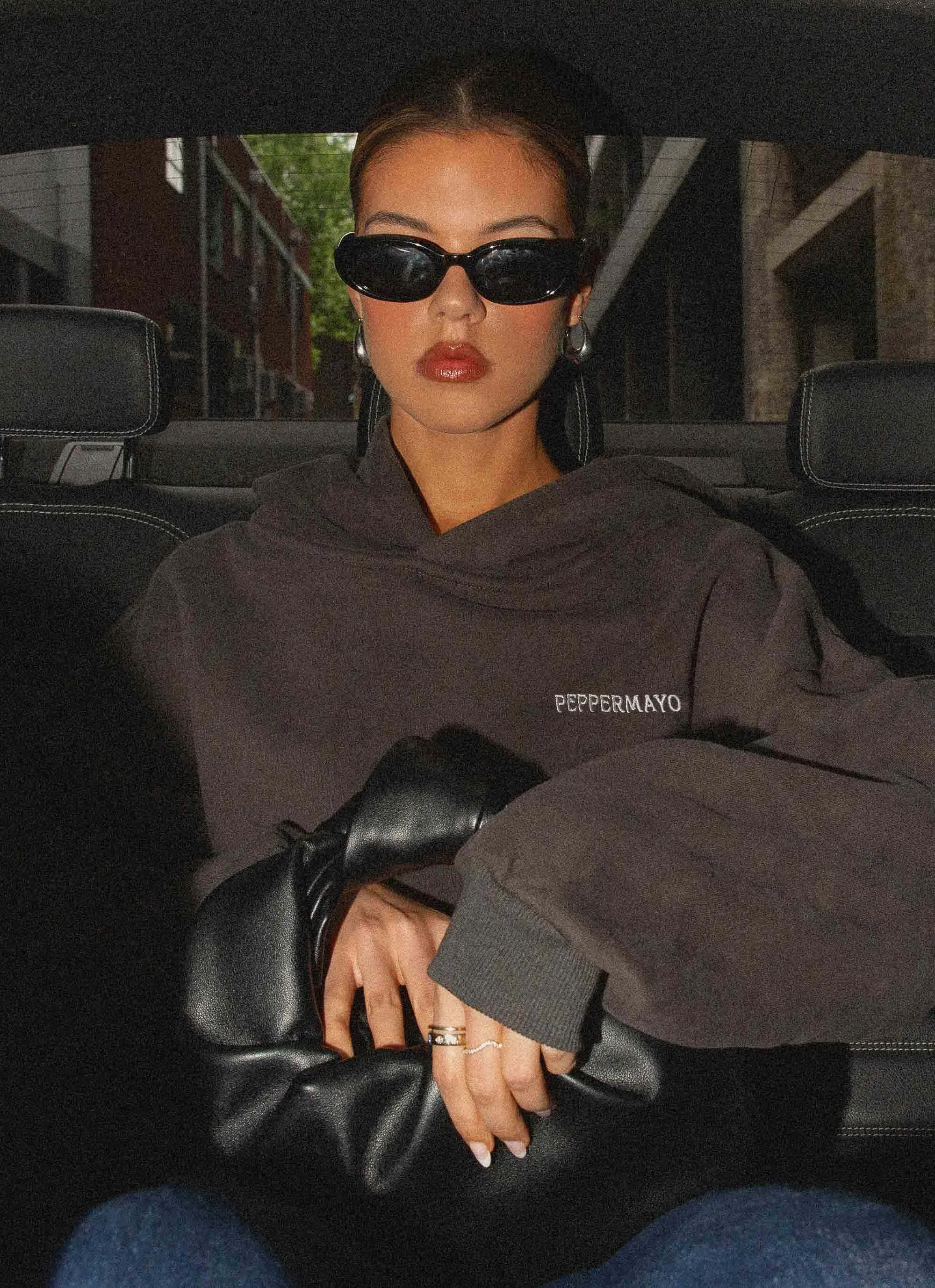 Recycled Polyester Signature Oversized Hoodie - Charcoal