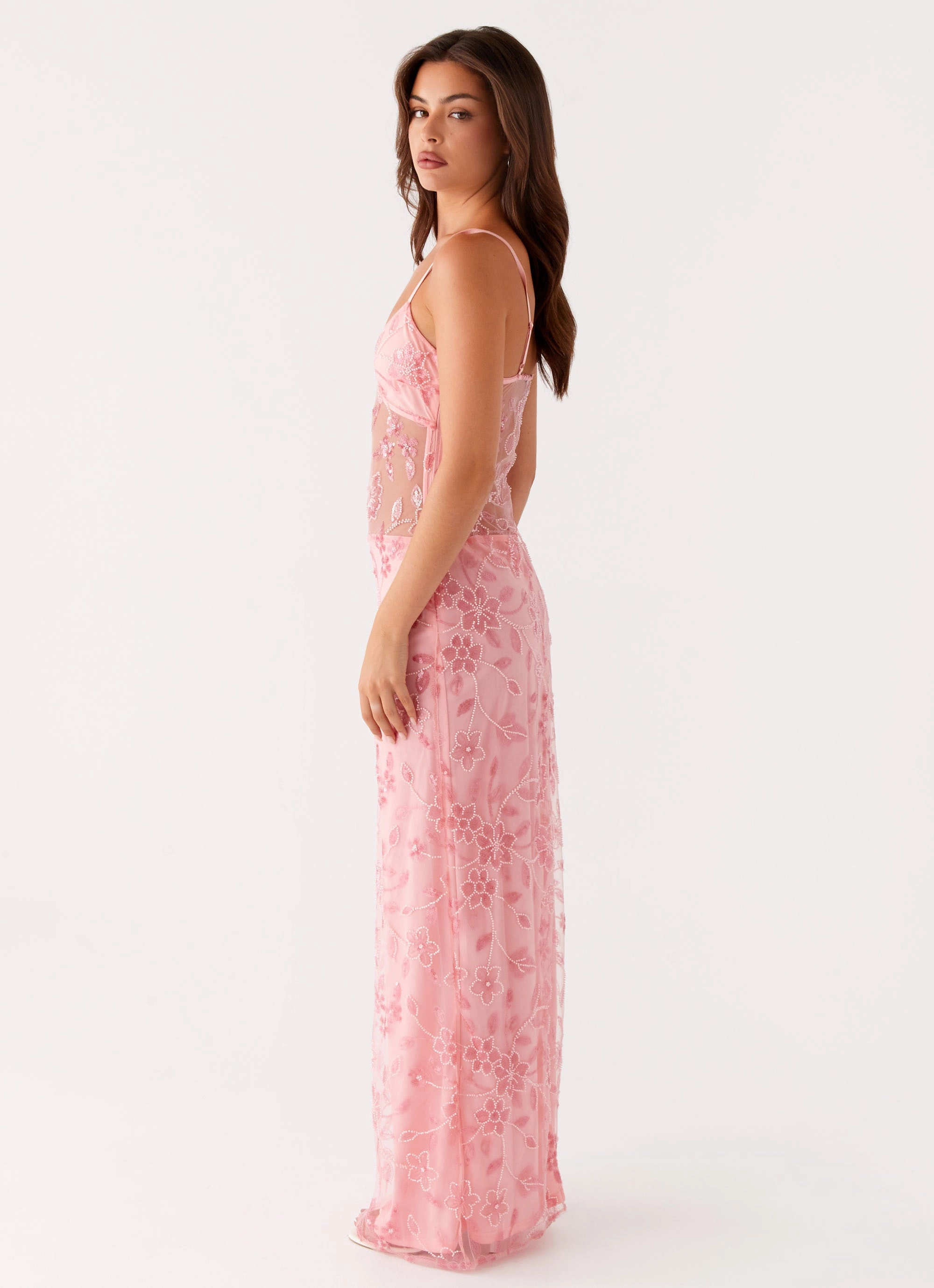 Gentle Stitch Feminine Fit Akira Beaded Maxi Dress - Pink Orange