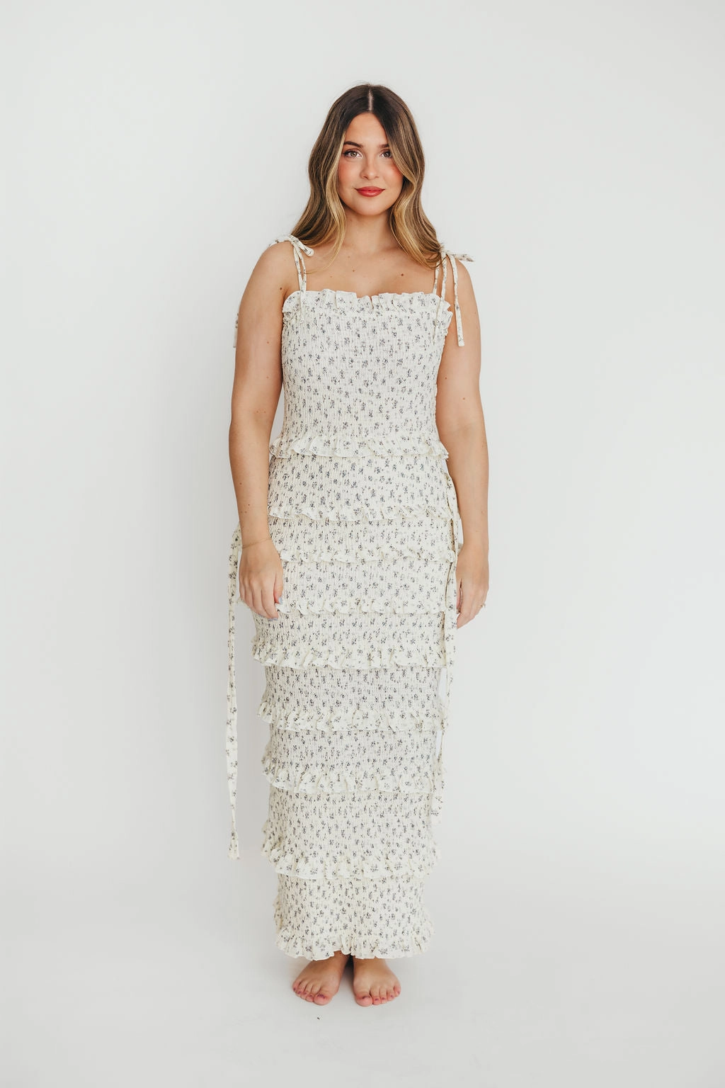 Harley Maxi Dress in Gray Floral - Bump Friendly *Final-Sale* Romantic Mood Balanced Fit