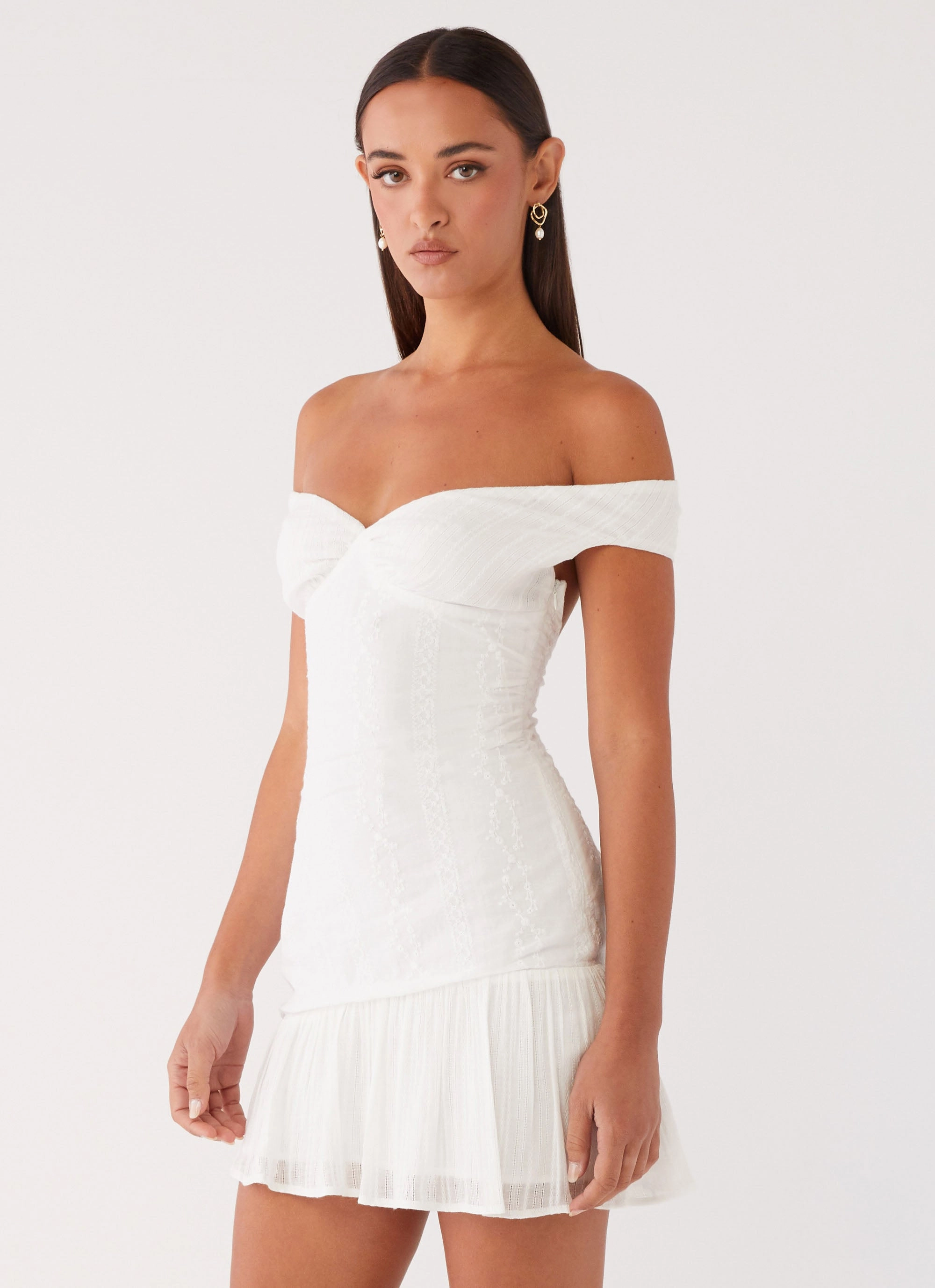 Gabby Ruffle Hem Mini Dress - Ivory Perfectly Fit Look Event Favorite