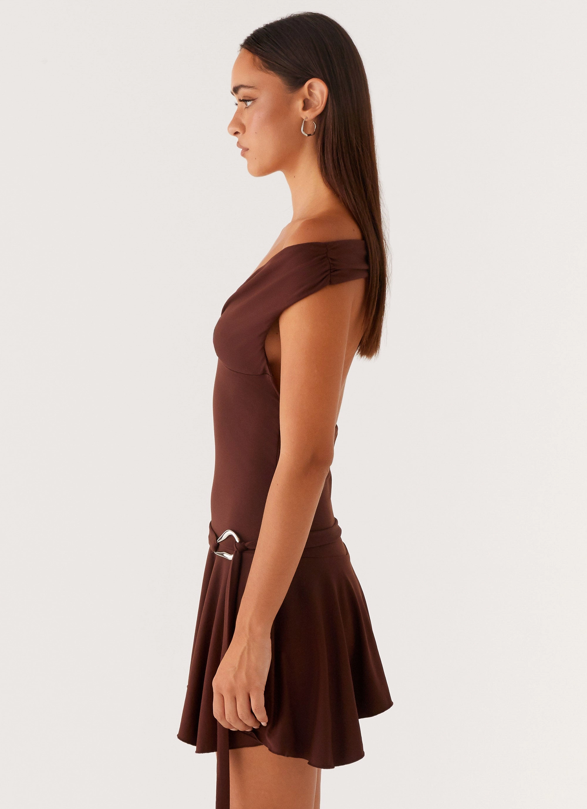 Cafe Vibe WideCollarDesign Saffira Mini Dress - Chocolate