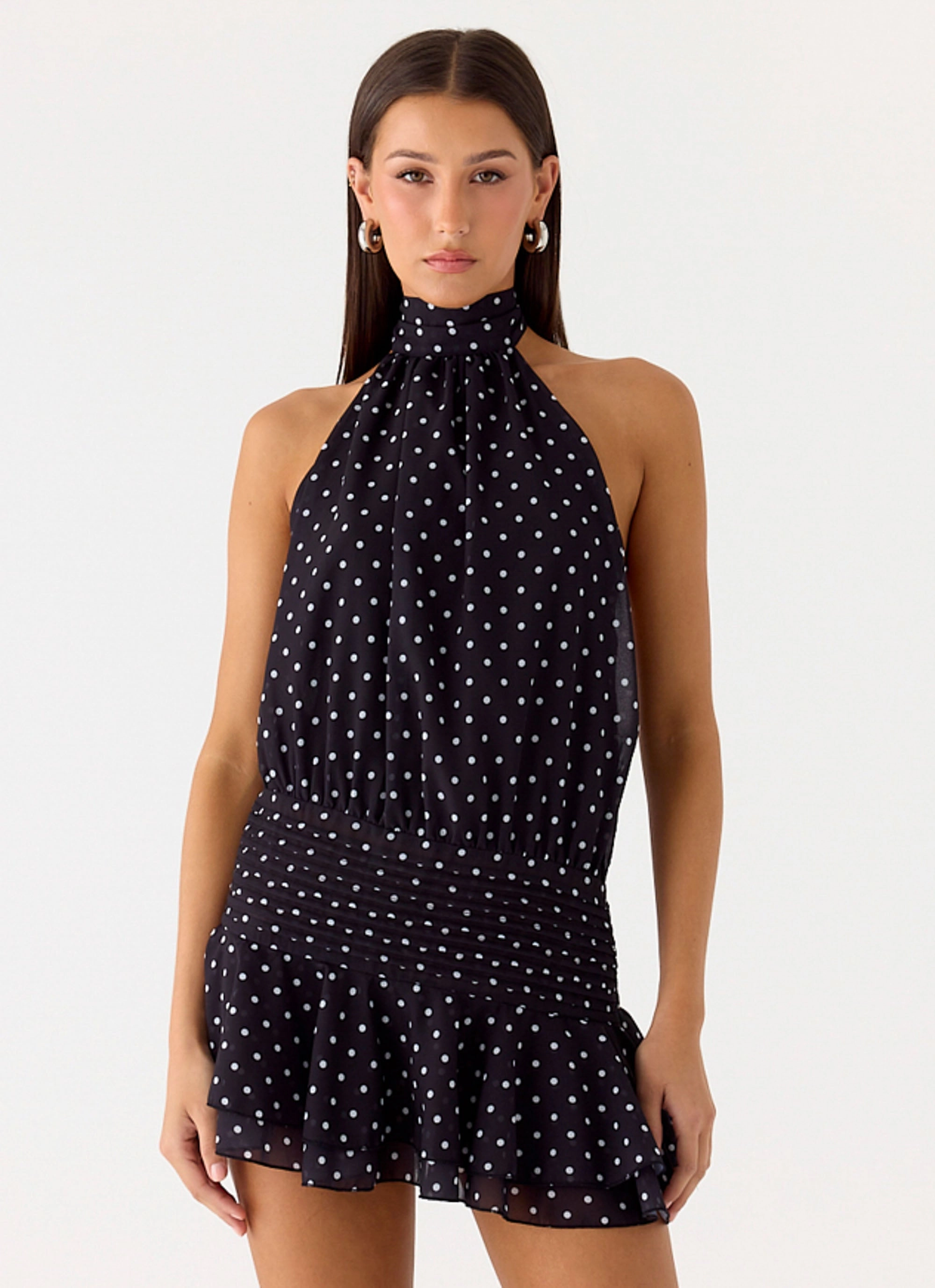 Body Safe Willow Chiffon Mini Dress - Black Polkadot