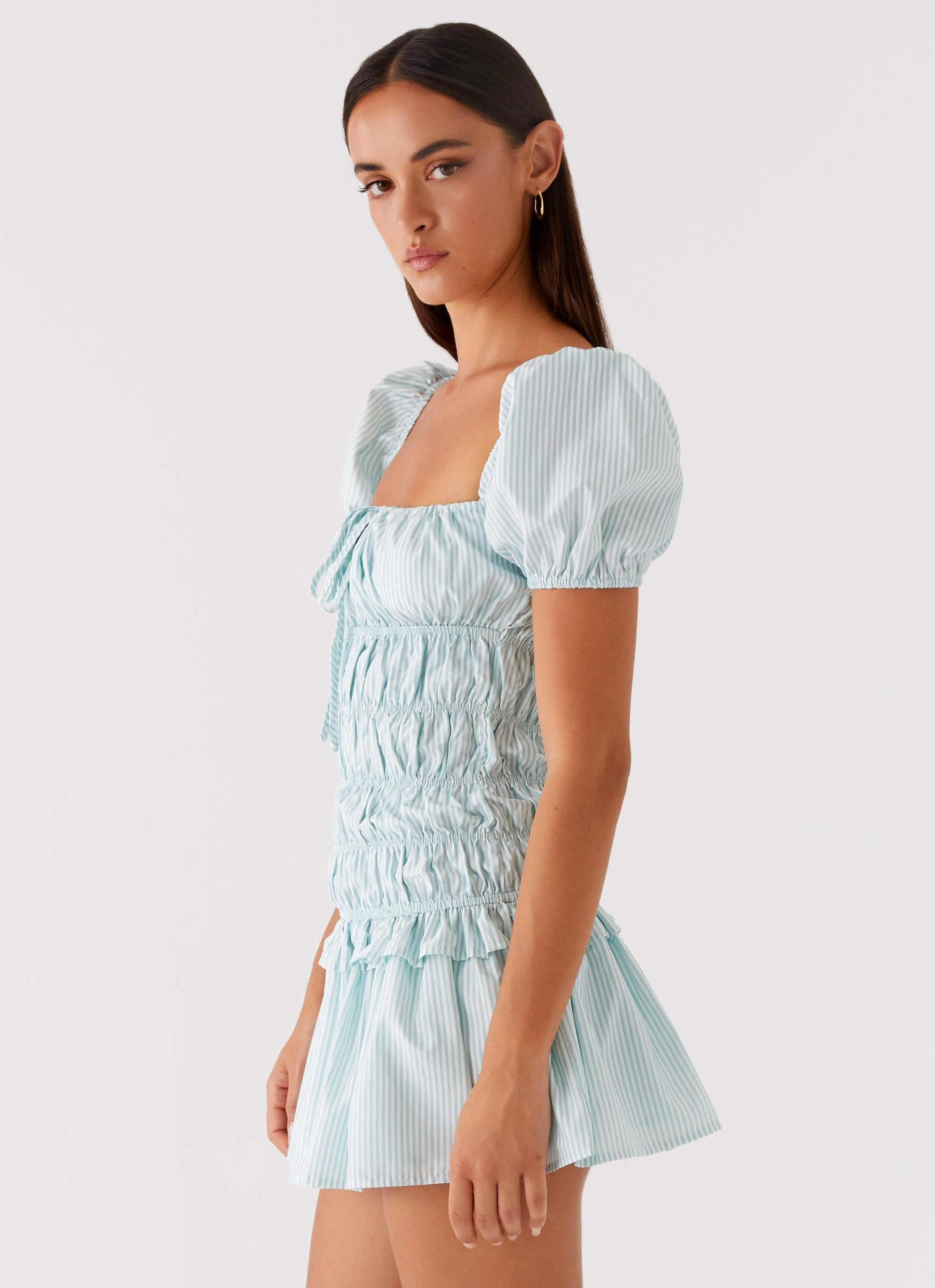 Yolene Mini Dress - Green Gingham Quick-Dry