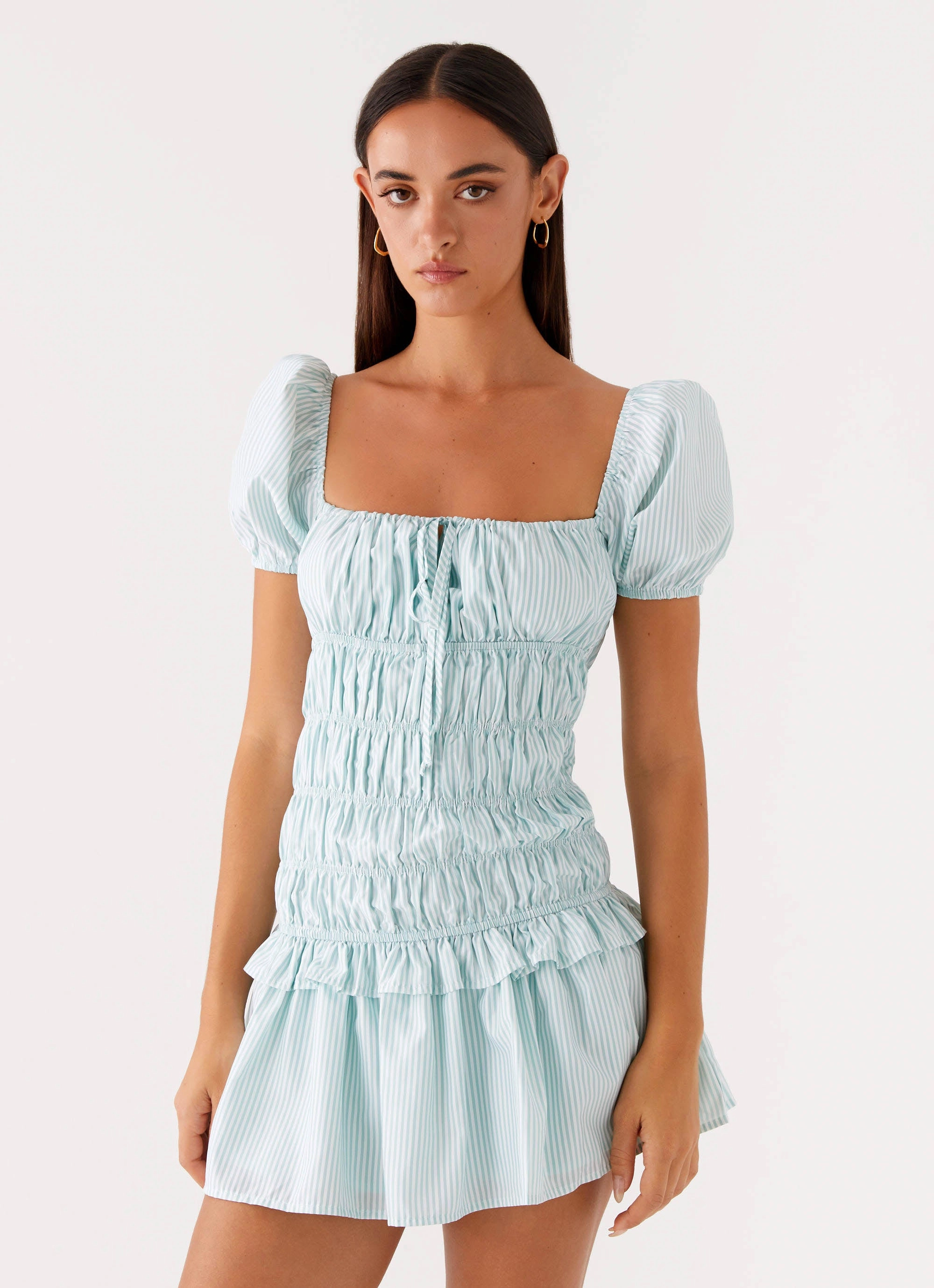 Softly Structured Light Wear Yolene Mini Dress - Green Gingham